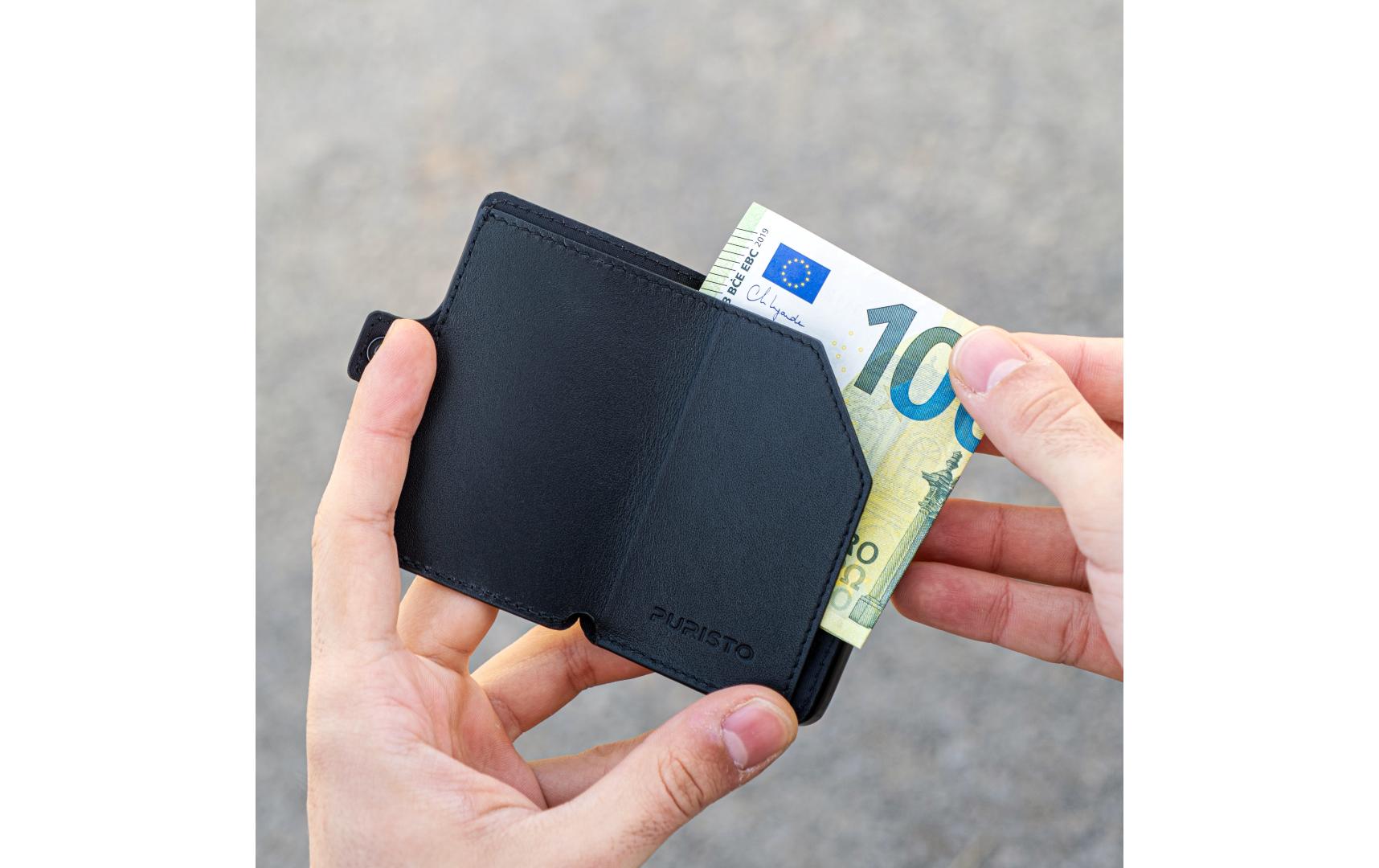 Puristo Kartenetui KLIK Slim Wallet – RFID-Schutz – 62 × 89 mm – Aluminium, Schwarz