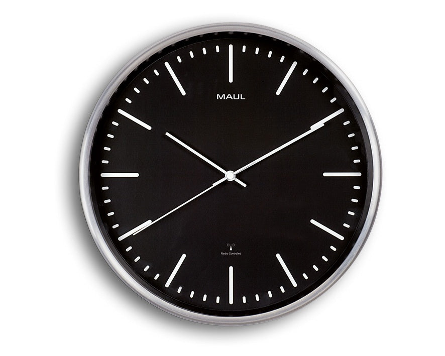 MAUL Wanduhr fly – Funk – Ø 30,5 cm, schwarz, Aluminium