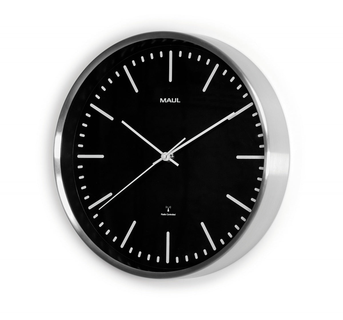 MAUL Wanduhr fly – Funk – Ø 30,5 cm, schwarz, Aluminium