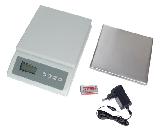 MAUL Küchenwaage MAULcount – 10 kg, 1 g, Tara, Zählfunktion, Justierfunktion, Auto-Off, Netzteil, 9 V, Grau