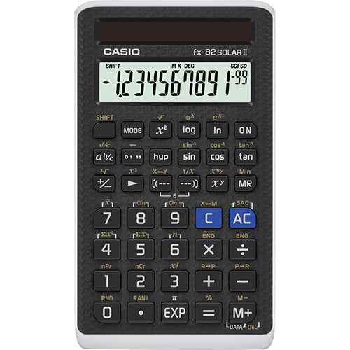 Casio Taschenrechner FX-82 Solar II – 10+2-stellig, LCD, Rundung/Wissenschaftlich, Solar, schwarz