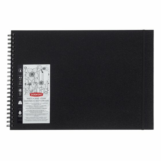 Derwent Skizzenblock – A3 – 165 g/m² – Hardcover – 56 Blatt – Schwarz – mit Perforation