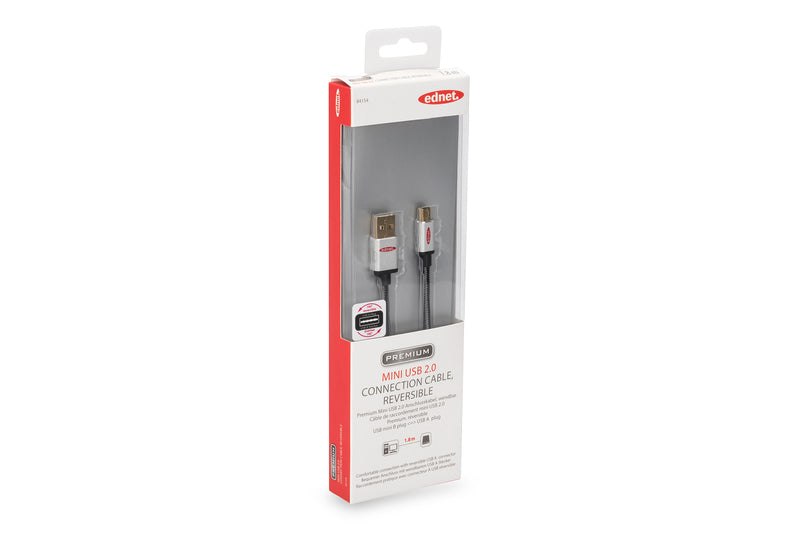 Ednet USB-Kabel, USB-A zu Mini-USB, 1,8 m, USB 2.0