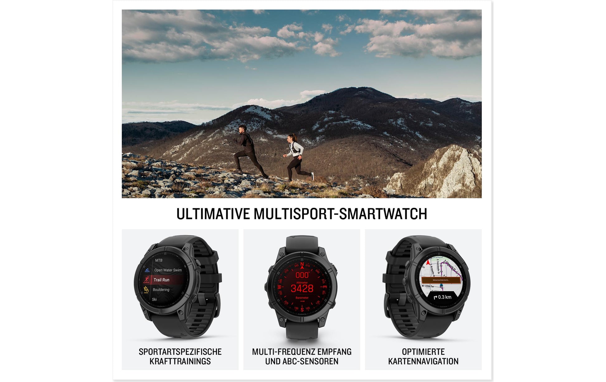 Garmin Fenix E – GPS-Smartwatch – 47 mm, 1,3", GPS, WLAN, AMOLED, Gorilla Glass, 100 m, Schwarz, Silikonarmband