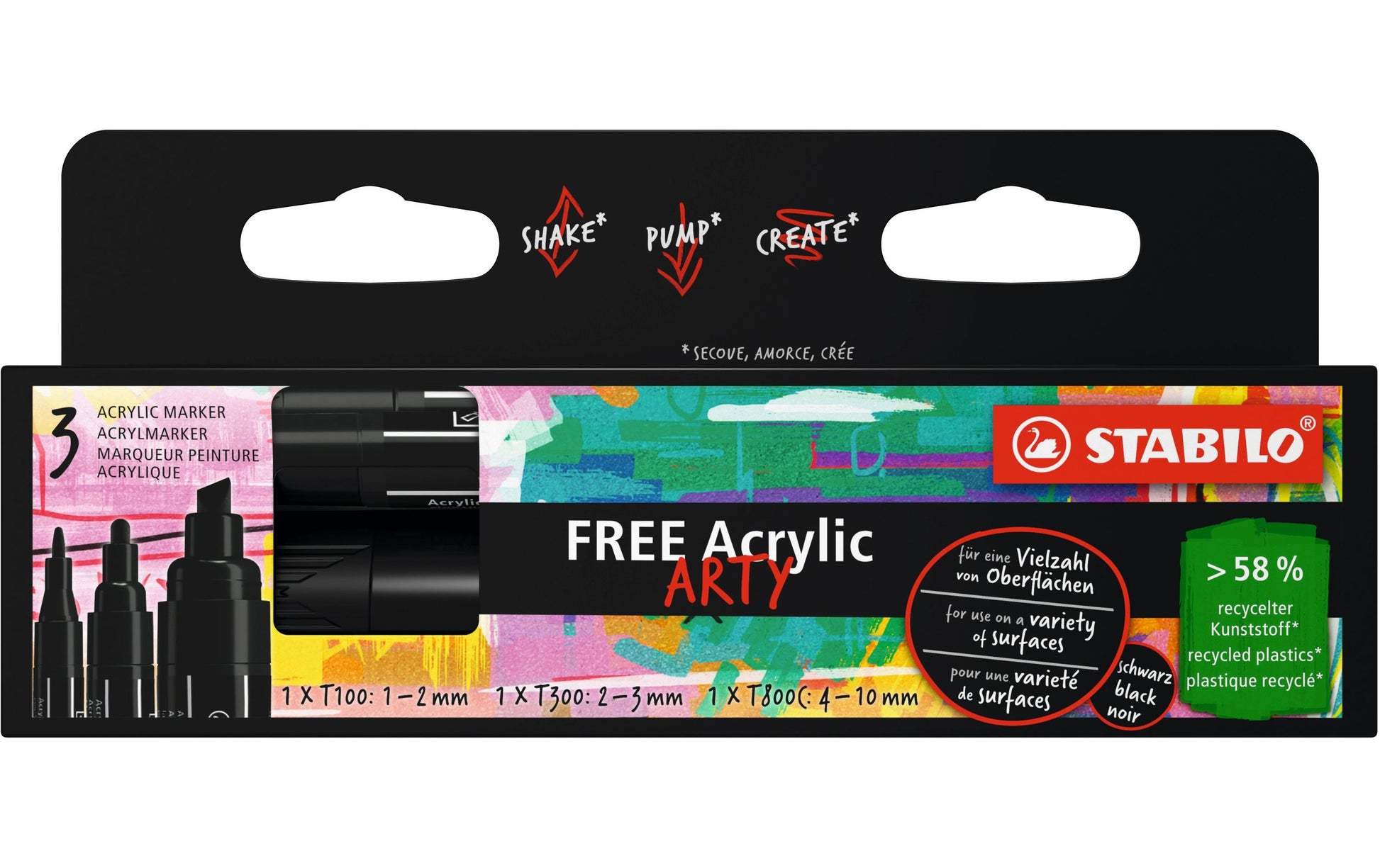 STABILO FREE Acrylmarker – Spitze 3 mm – Schwarz – 3er-Set – für Glas