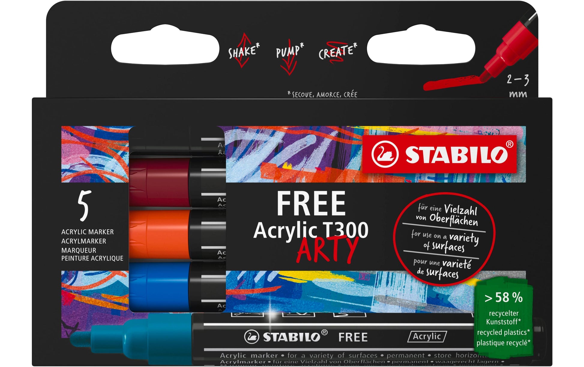 Stabilo Acrylmarker für Papier – Mehrfarbig, 5er Set