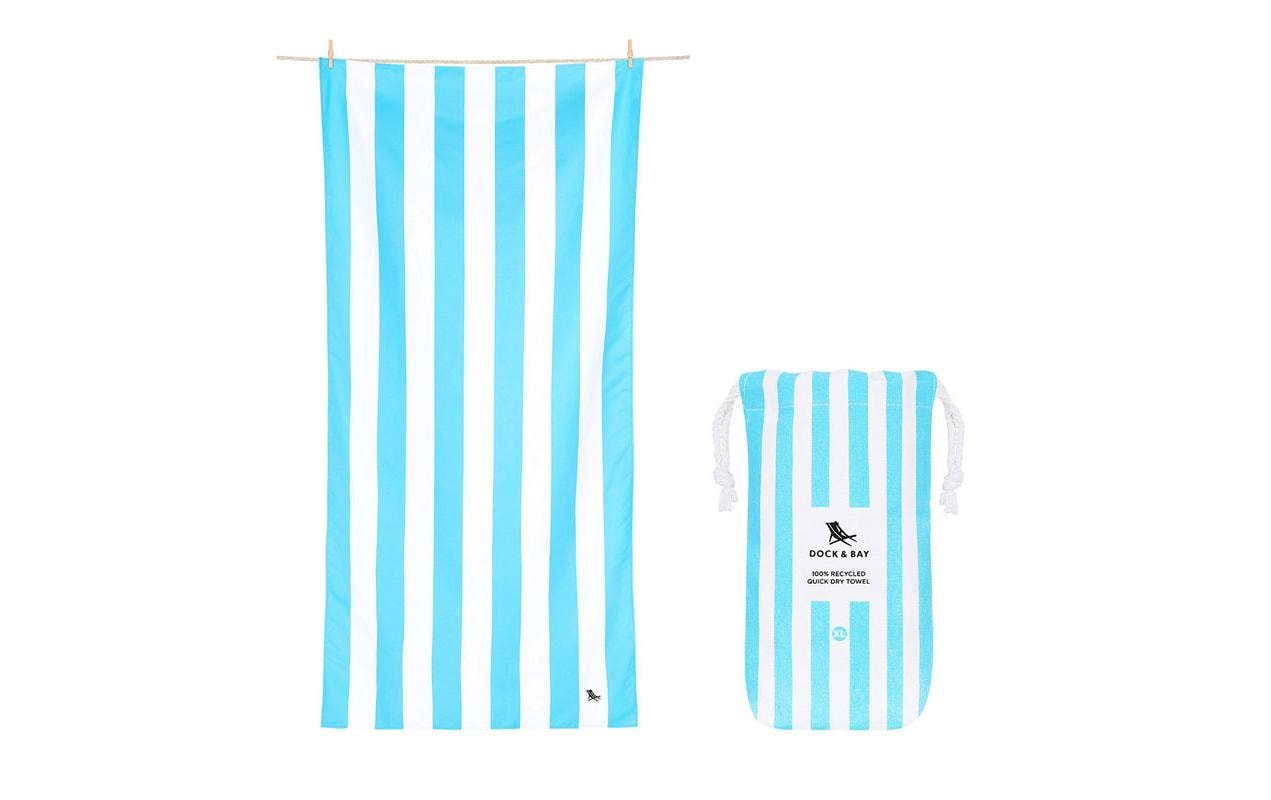 Dock & Bay Strandtuch CABANA – 90 × 200 cm, Weiss/Hellblau, Polyester/Polyamid