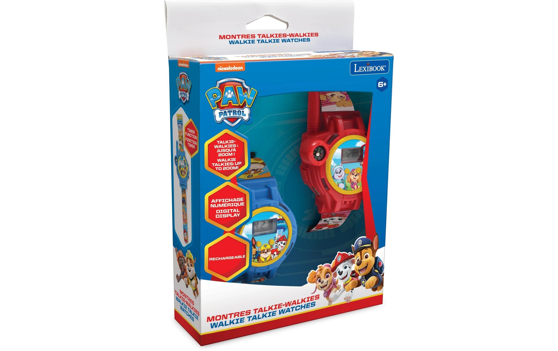 Lexibook Paw Patrol DMWTW1PA – Kinderuhr mit Walkie-Talkie, Reichweite bis 200 m, USB-C, Blau/Rot