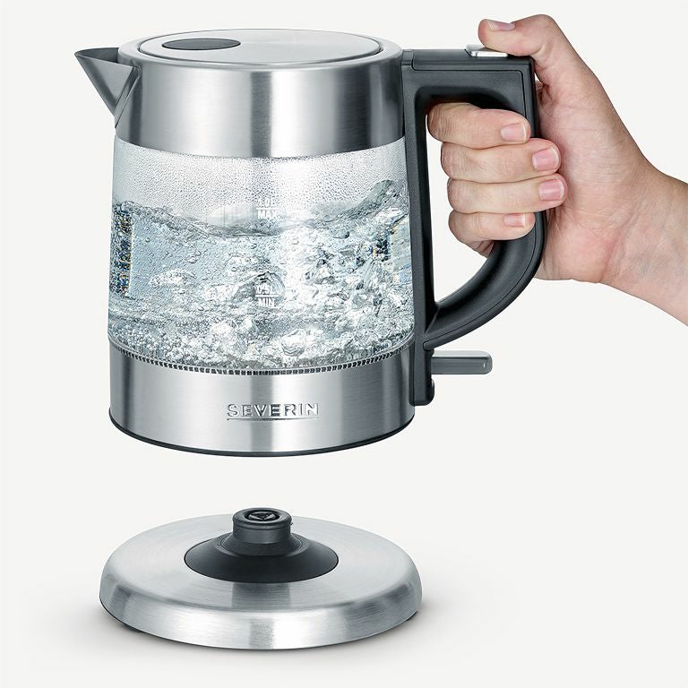 Severin Wasserkocher WK 3468 – 1 l, Glas, 2200 W, Schwarz, 360°-Sockel