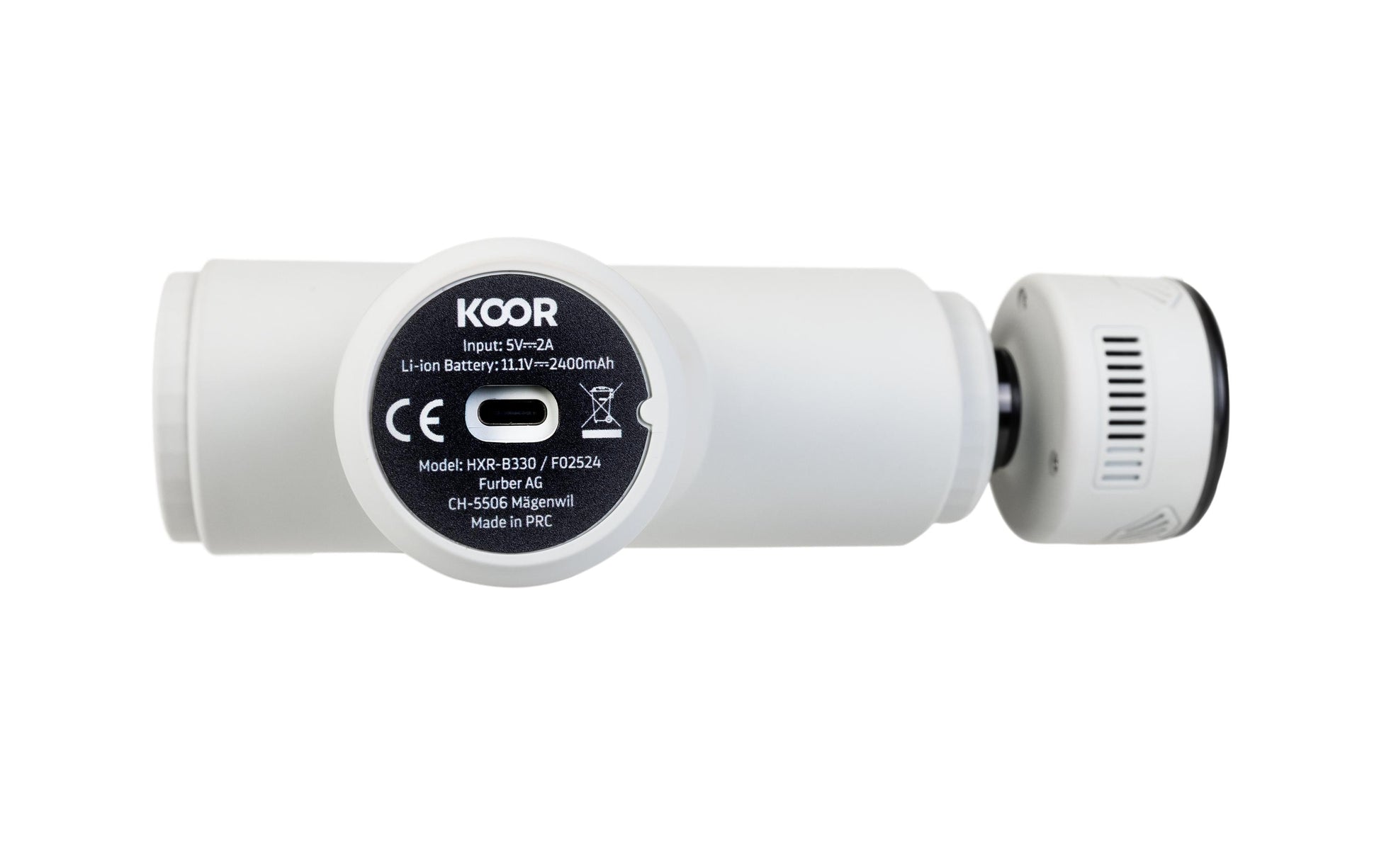 KOOR Massagepistole – Perkussionsmassage, 5 Stufen, mit Wärmefunktion – Weiss, 5 Köpfe – USB, 8 h Laufzeit