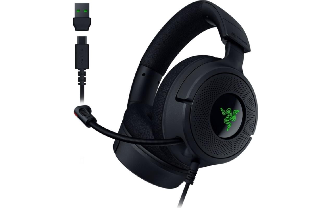 Razer Kraken V4 X Gaming-Headset – On-Ear, Stereo, Kabelgebunden, USB-C/USB-A, für PC, PS4, Schwarz