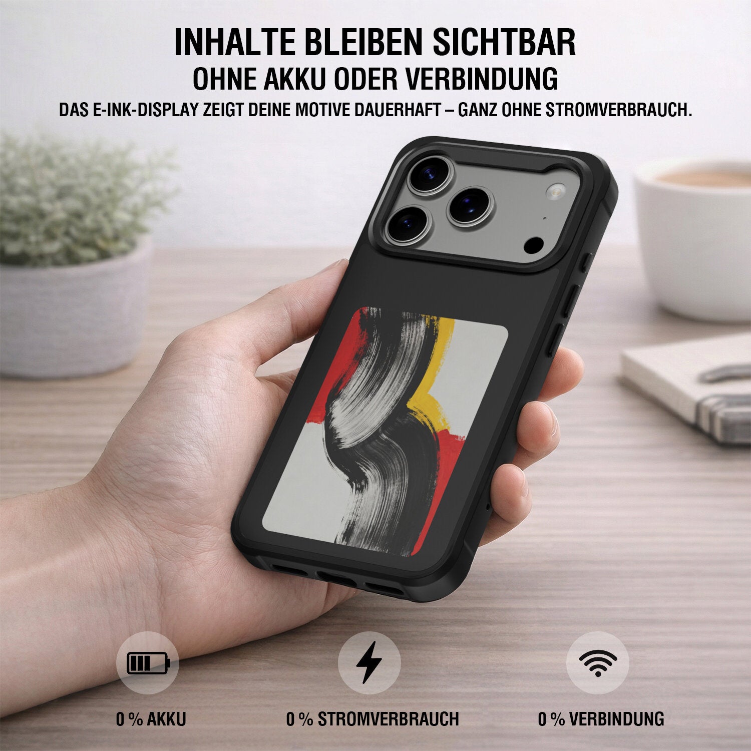 4smarts E-Ink Backcover für Apple iPhone 17 Pro, MagSafe, PC, Schwarz, NFC-Display