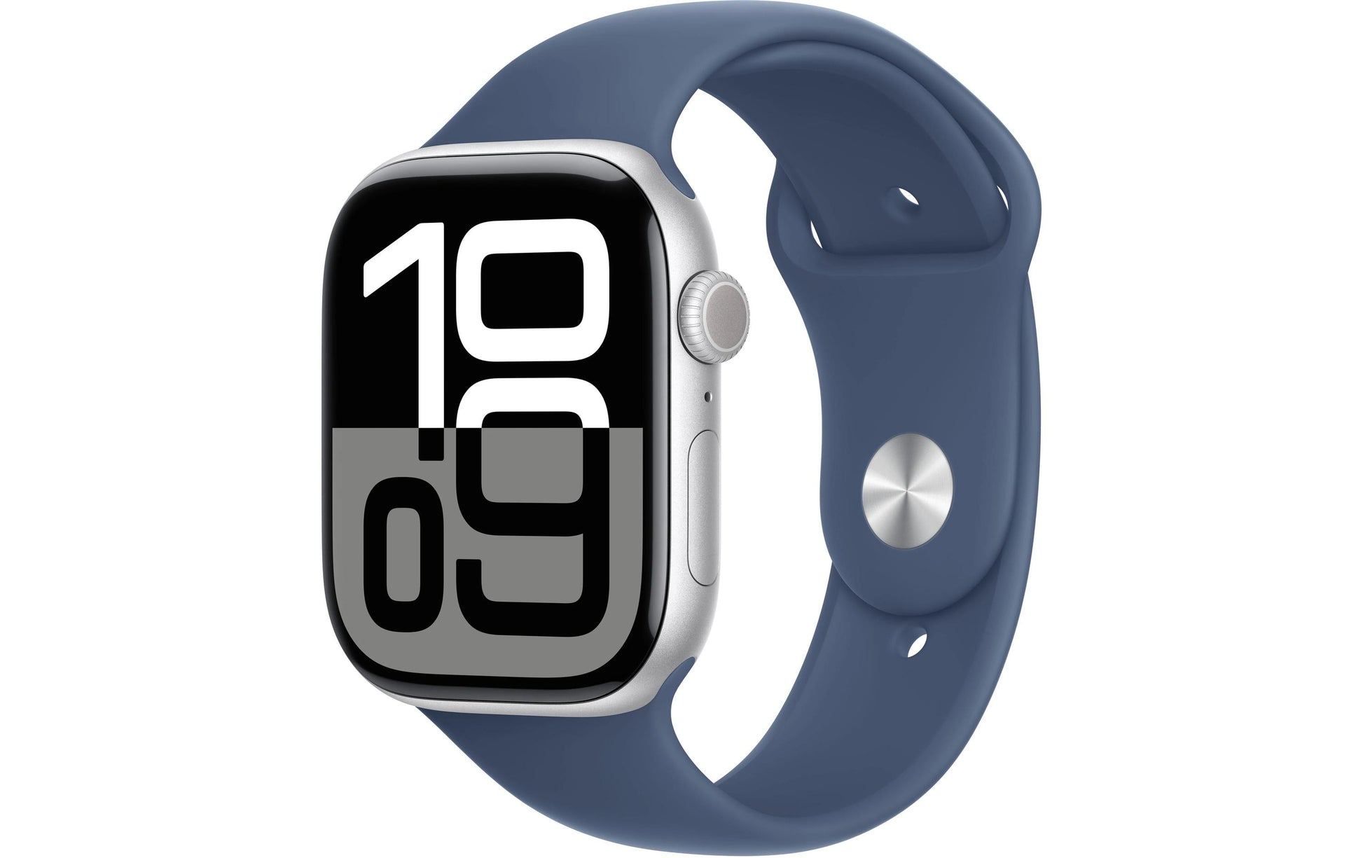 Apple Watch S10 – Smartwatch – 46 mm, GPS, OLED, 50 m, Silber Aluminium, Denim Sportarmband (Blau, M/L)