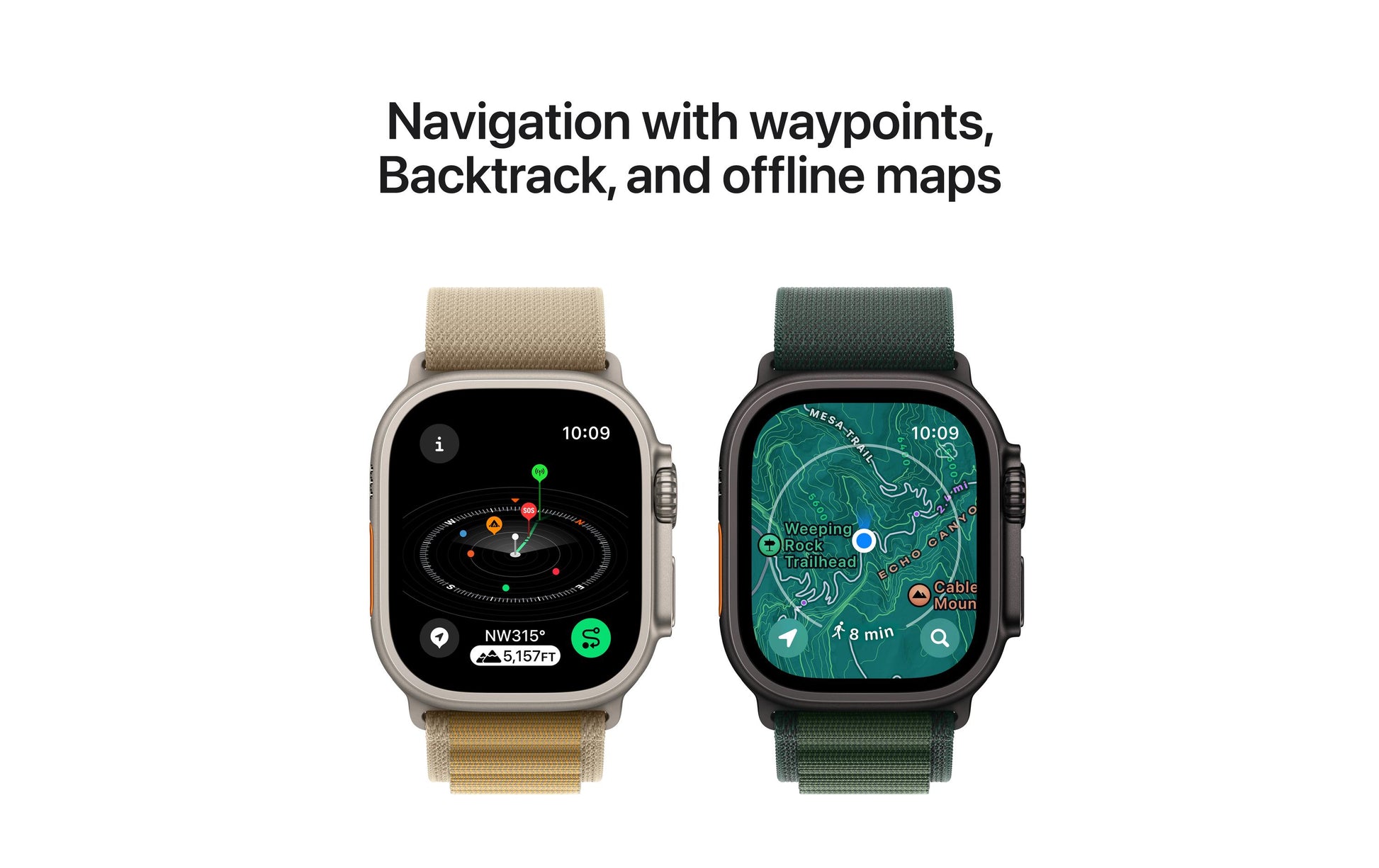 Apple Watch Ultra 2 49 mm GPS + Cellular – Titan Schwarz, Dark Green Alpine Loop, M, 100 m, für iPhone