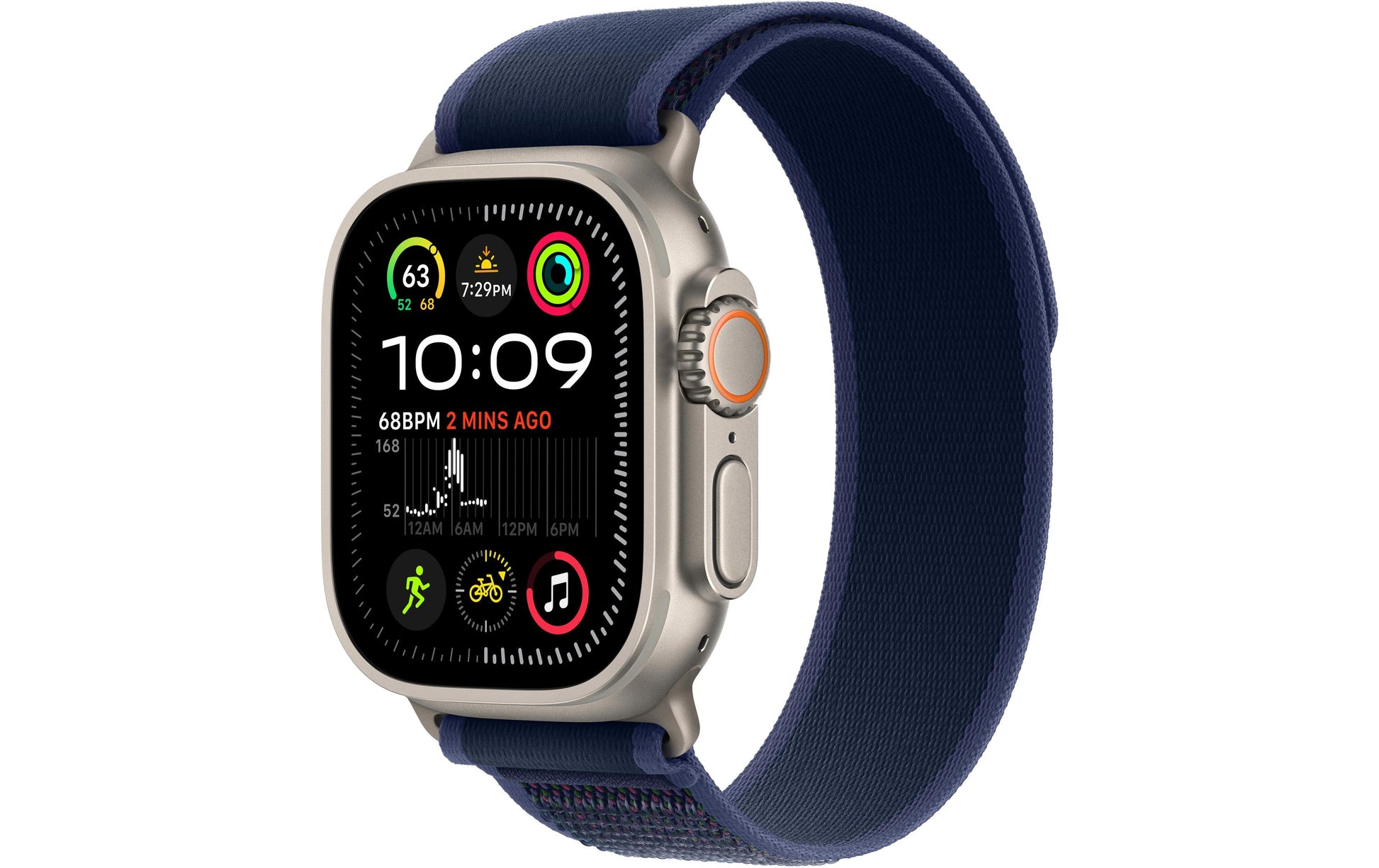 Apple Watch Ultra 2 – Smartwatch – 49 mm, LTE, OLED, Saphirglas, 100 m, Naturtitan, Blau, M/L, Trail Loop