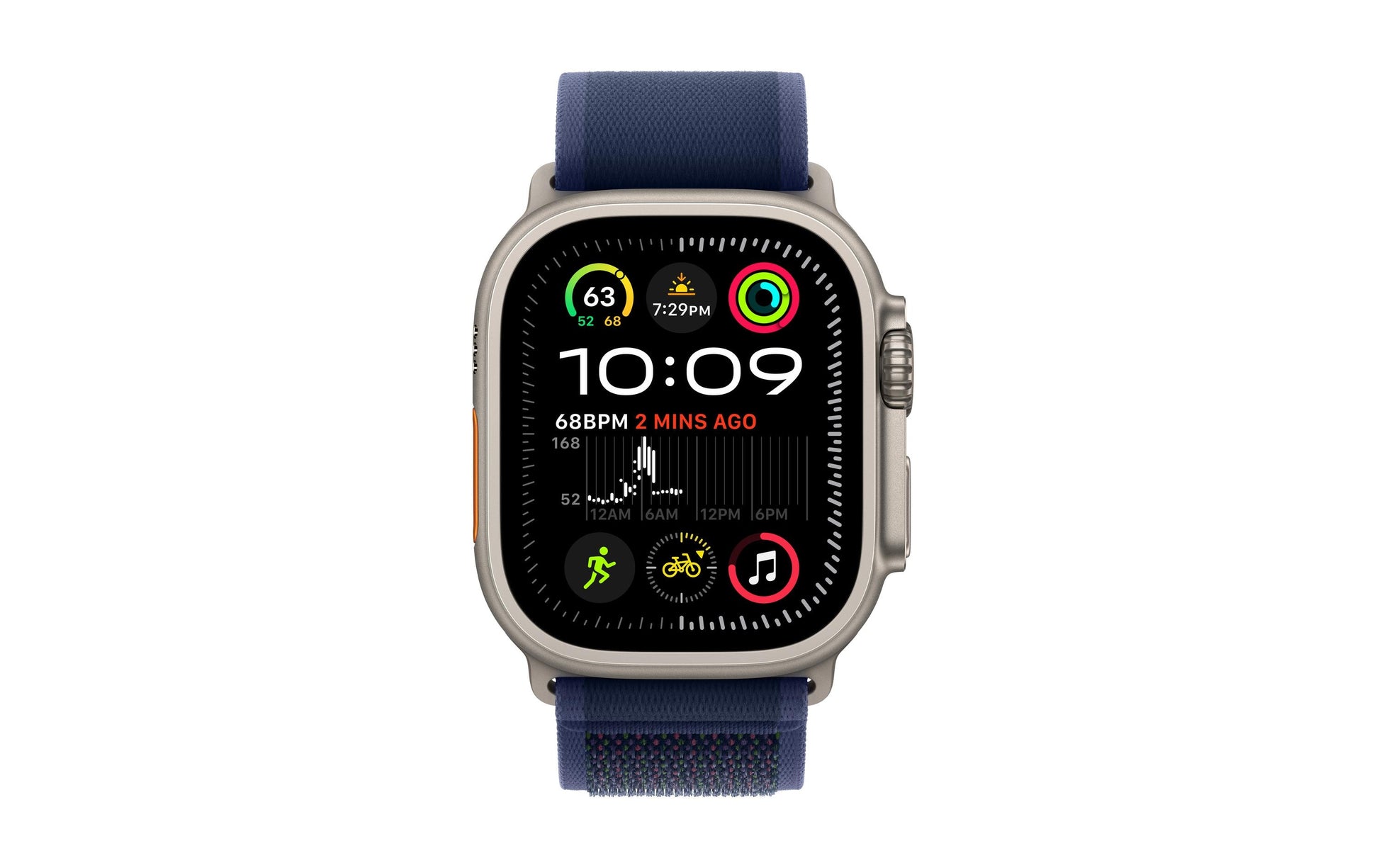 Apple Watch Ultra 2 – Smartwatch – 49 mm, LTE, OLED, Saphirglas, 100 m, Naturtitan, Blau, M/L, Trail Loop