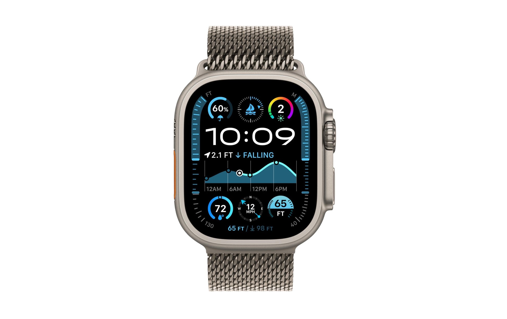 Apple Watch Ultra 2 (2024) Natural Titanium – Smartwatch – 49 mm, OLED, Saphirglas, 100 m, Milanese Loop (S)
