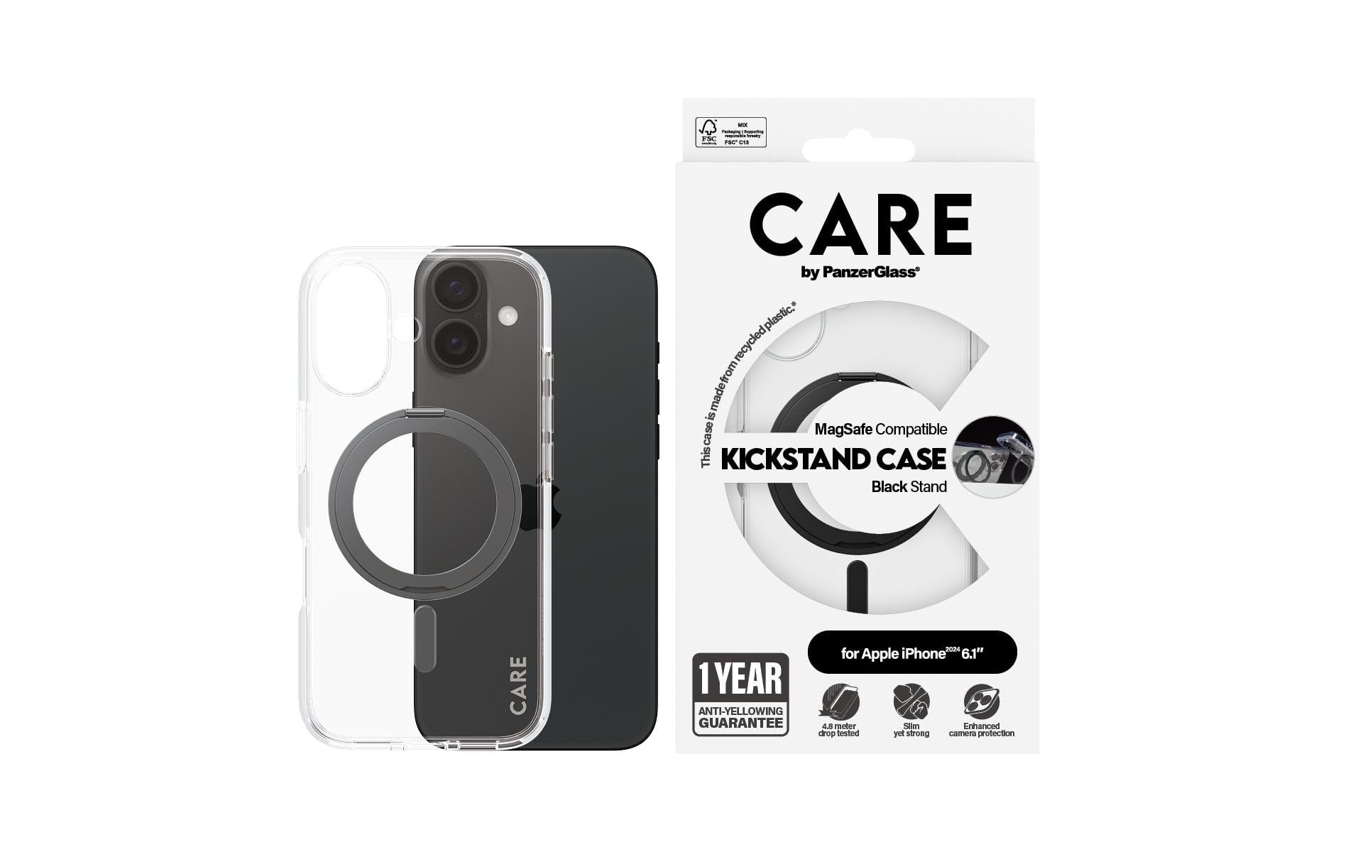 PanzerGlass CARE Feature – Backcover – für Apple iPhone 16 – Kunststoff, Transparent, bis 4,8 m Sturzschutz