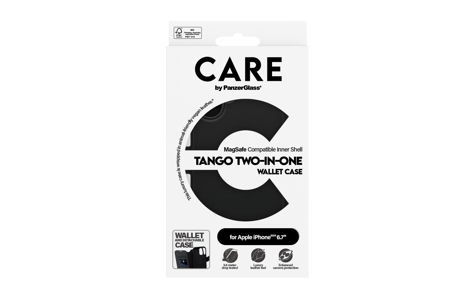PanzerGlass CARE Feature Tango Backcover – für Apple iPhone 16 Plus, Schwarz, stossresistent