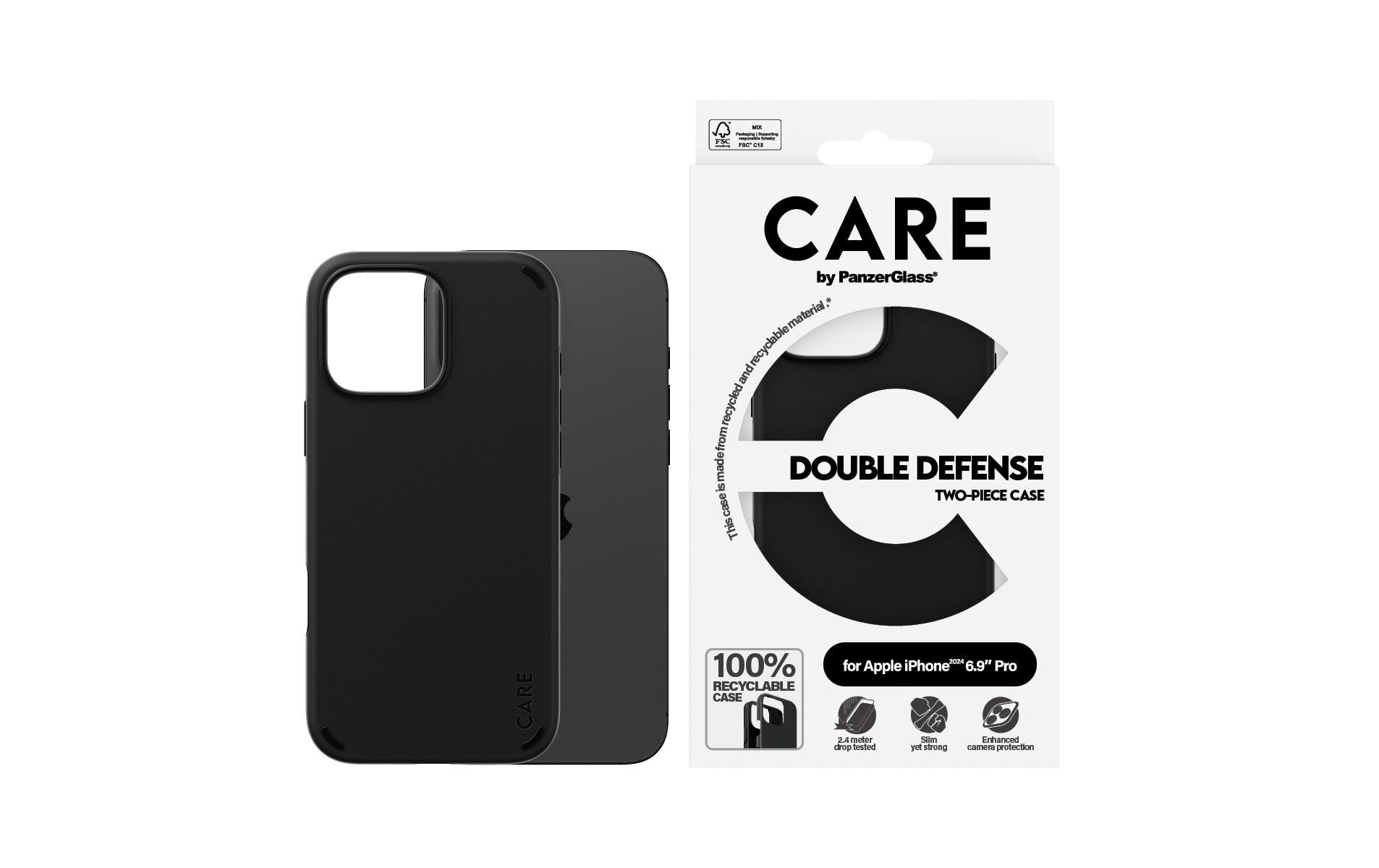 PanzerGlass CARE Feature Backcover – für Apple iPhone 16 Pro Max – Kunststoff, schwarz, bis 4,8 m sturzsicher