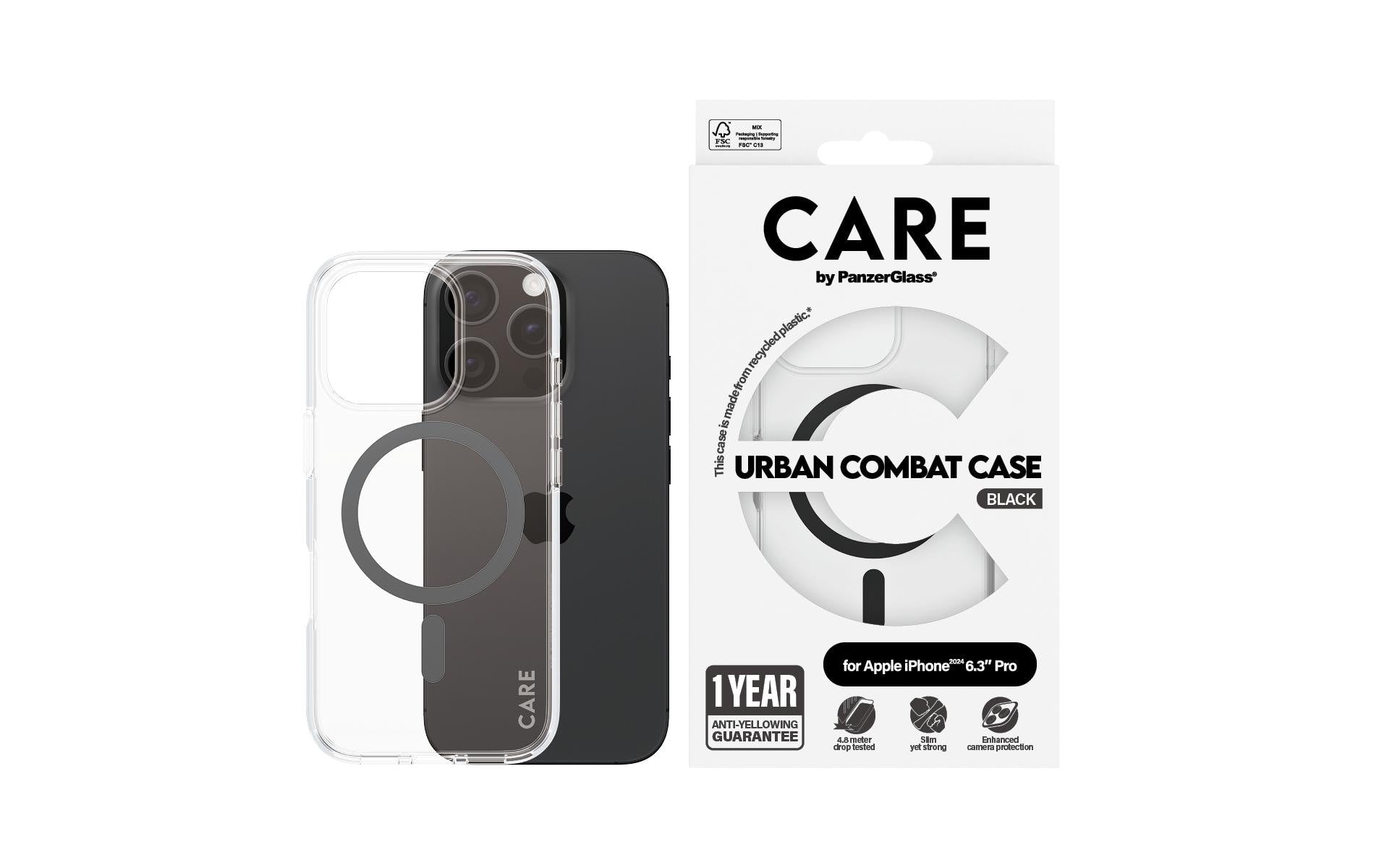 PanzerGlass Backcover CARE Flagship – für Apple iPhone 16 Pro – schwarz – MagSafe-kompatibel, stossgeschützt