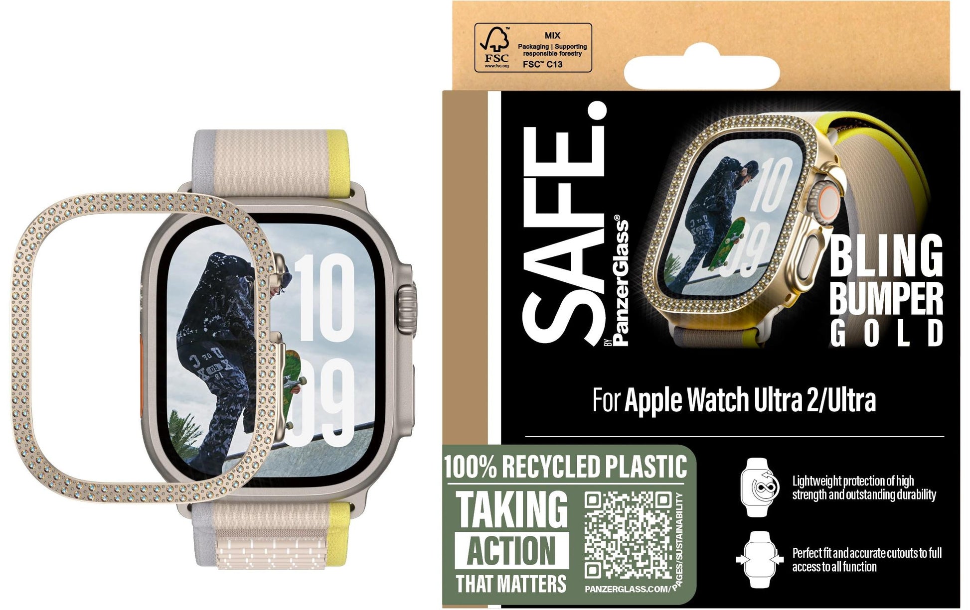 PanzerGlass SAFE. Bling Bumper – Backcover – für Apple Watch Ultra/Ultra 2 (49 mm), Gold
