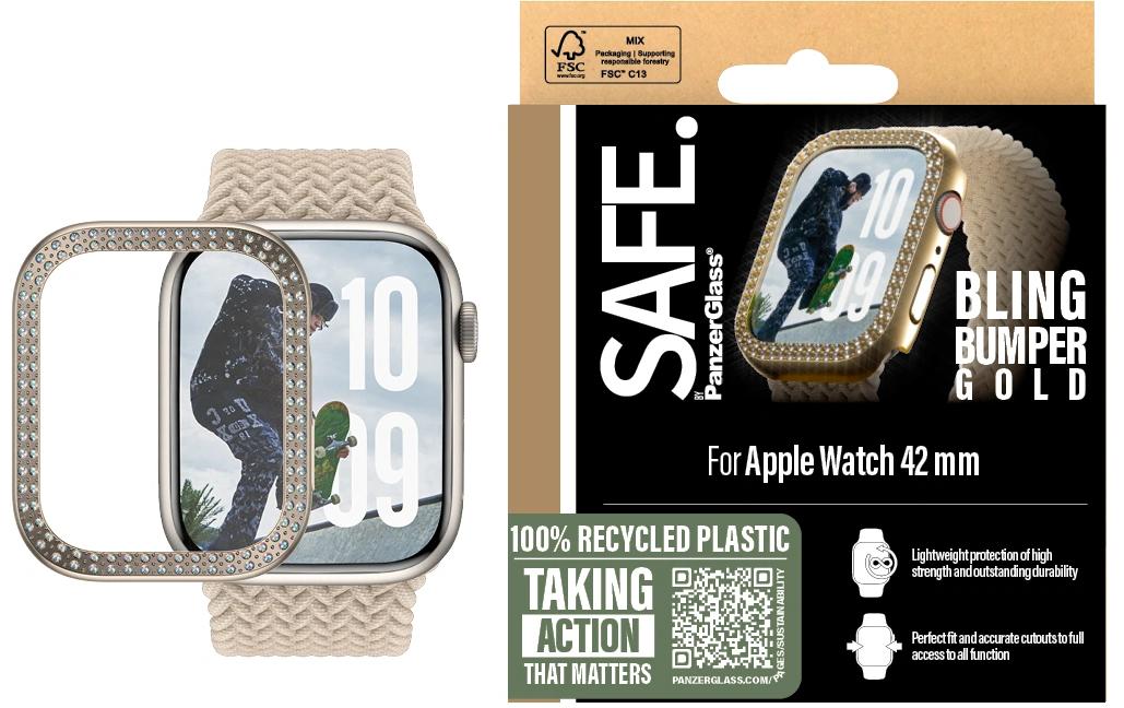 PanzerGlass SAFE. Bling Bumper – Displayschutz – für Apple Watch Series 10 42 mm, Gold, 1 Stück