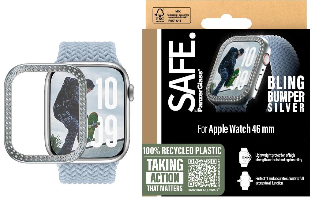 PanzerGlass SAFE. Bling Bumper – Displayschutz – für Apple Watch Series 10 46 mm, Silber, 1 Stück