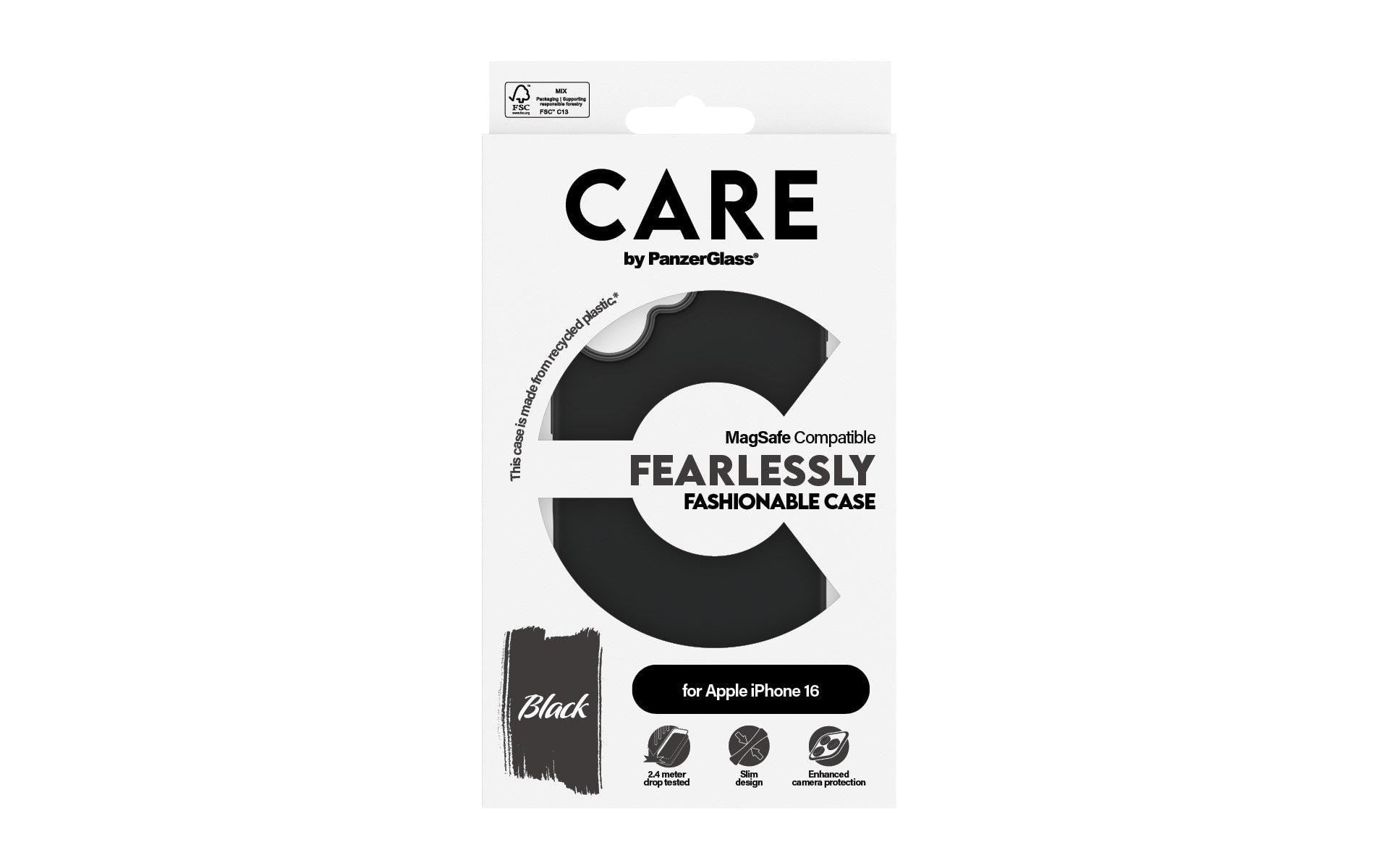 PanzerGlass CARE Backcover – für Apple iPhone 16 – MagSafe, Recycling-Kunststoff, schwarz