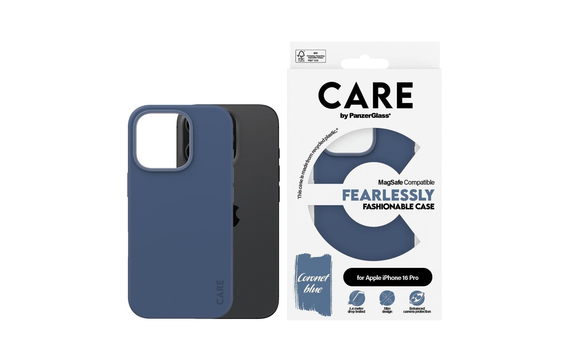 PanzerGlass CARE Backcover – für Apple iPhone 16 Pro – MagSafe, Recycling-Kunststoff, Blau