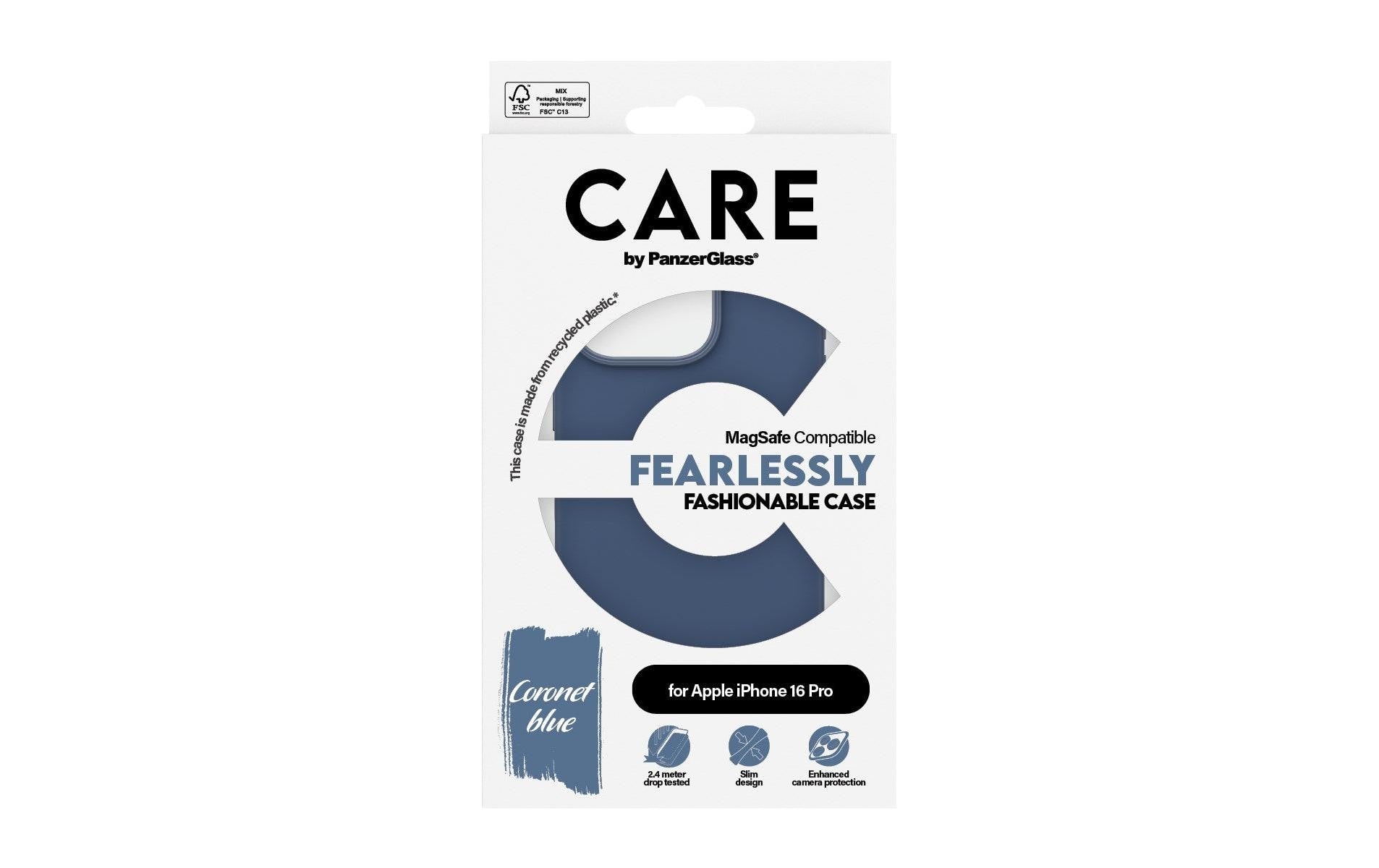 PanzerGlass CARE Backcover – für Apple iPhone 16 Pro – MagSafe, Recycling-Kunststoff, Blau