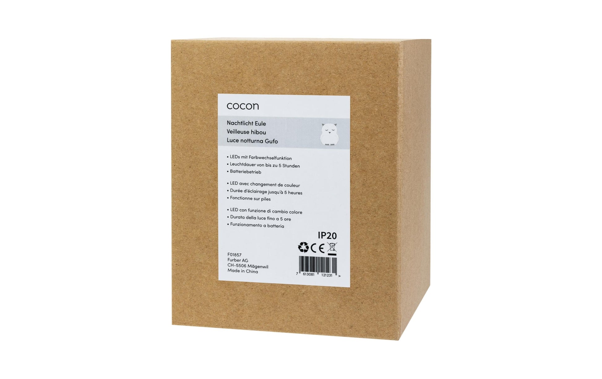 COCON Nachtlicht Eule – Mehrfarbig, Akku – Weiss