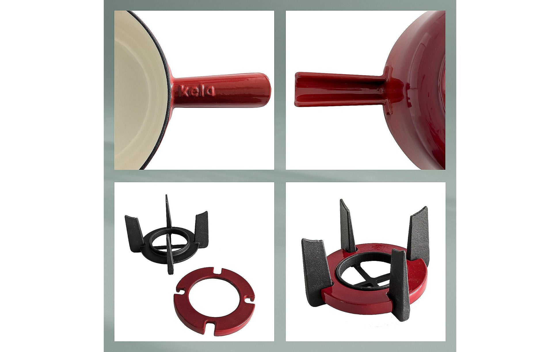 Kela Fondue-Set – Ø 20 cm, Gusseisen, für Käsefondue, Elektro, Rot, 6 Pers., 11 Teile