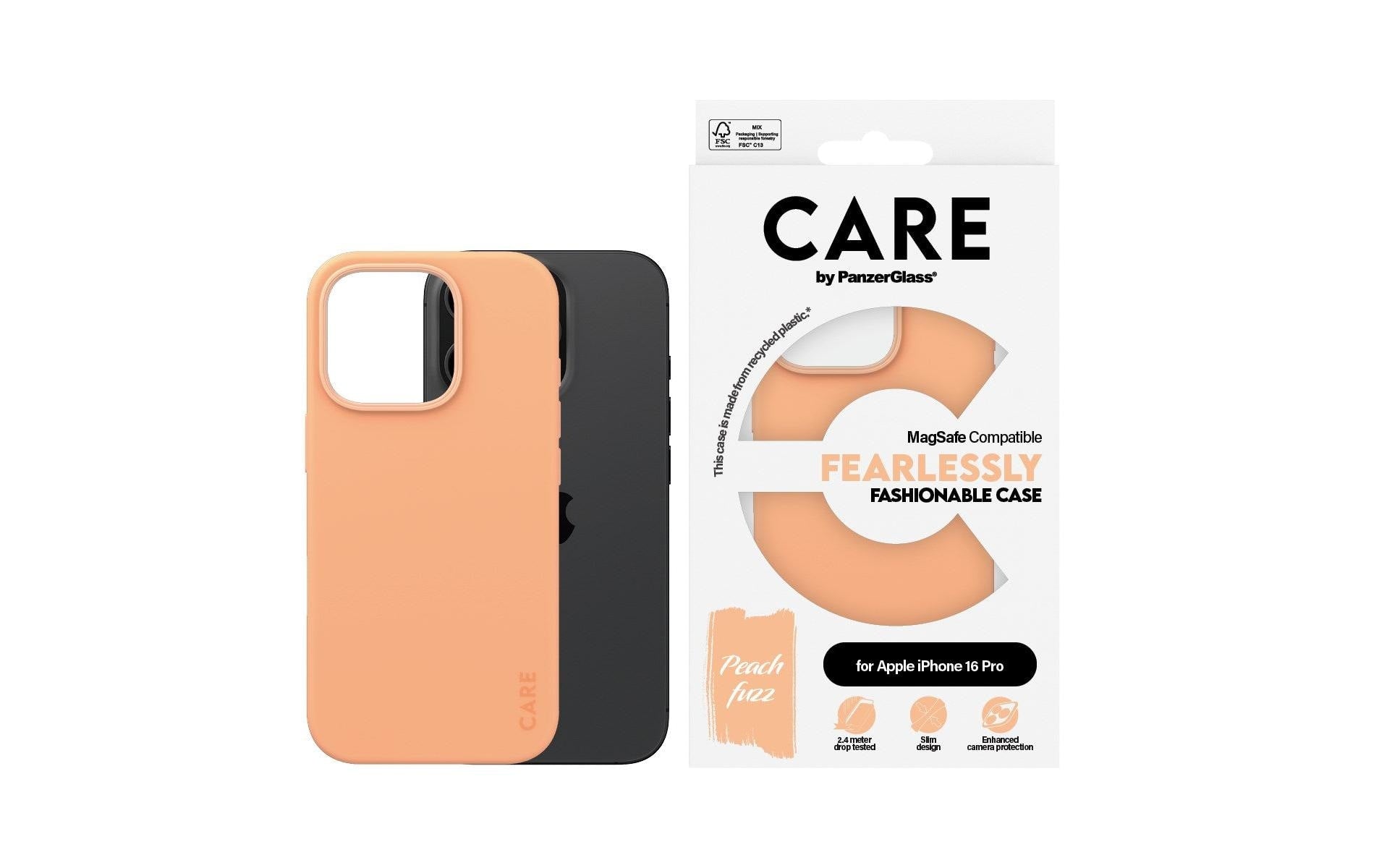 PanzerGlass CARE Backcover – für Apple iPhone 16 Pro, MagSafe, Kunststoff, Peachy