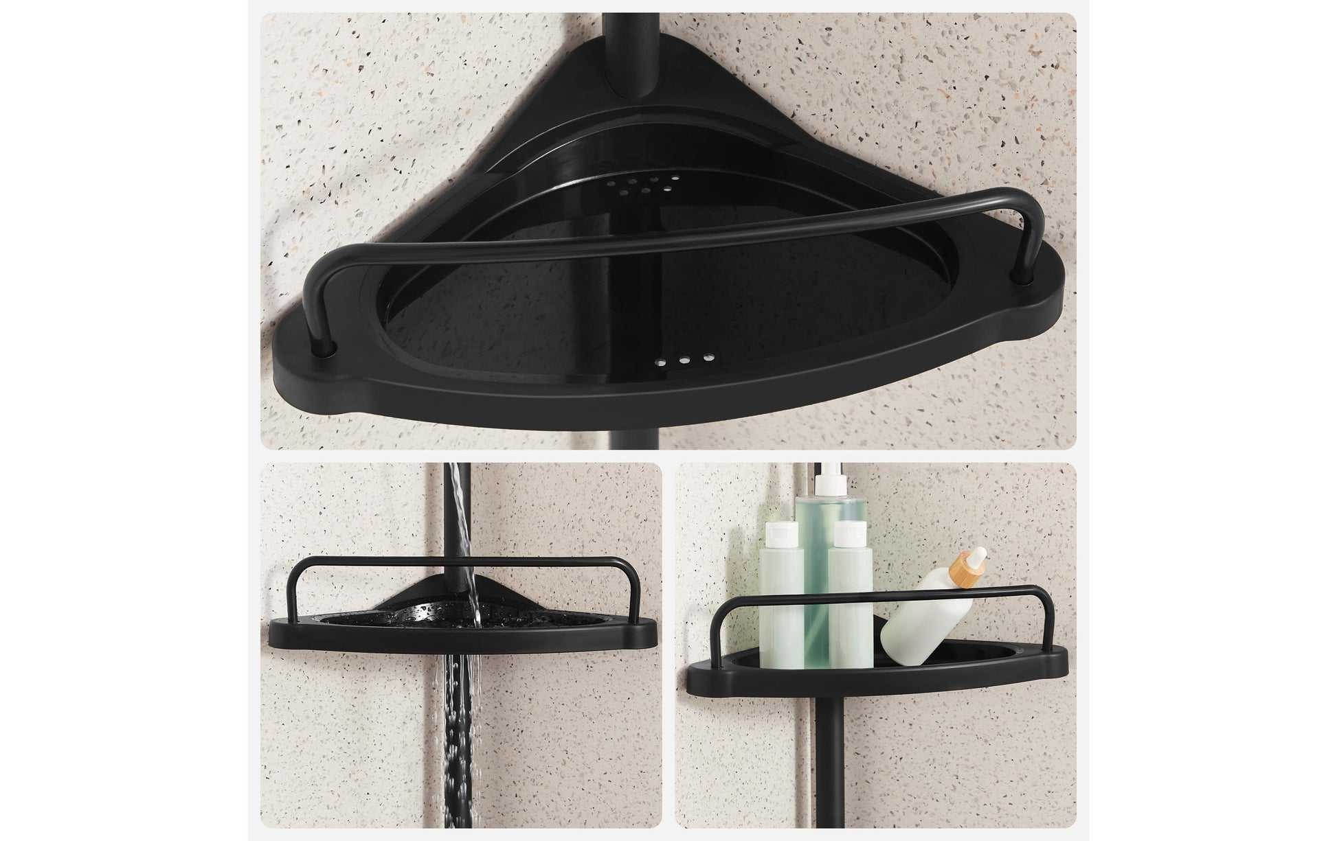 Songmics Duschregal – 85–305 cm, 4 Ablagen, Stahl/Kunststoff, 2 kg pro Ablage, Klemmen, Schwarz