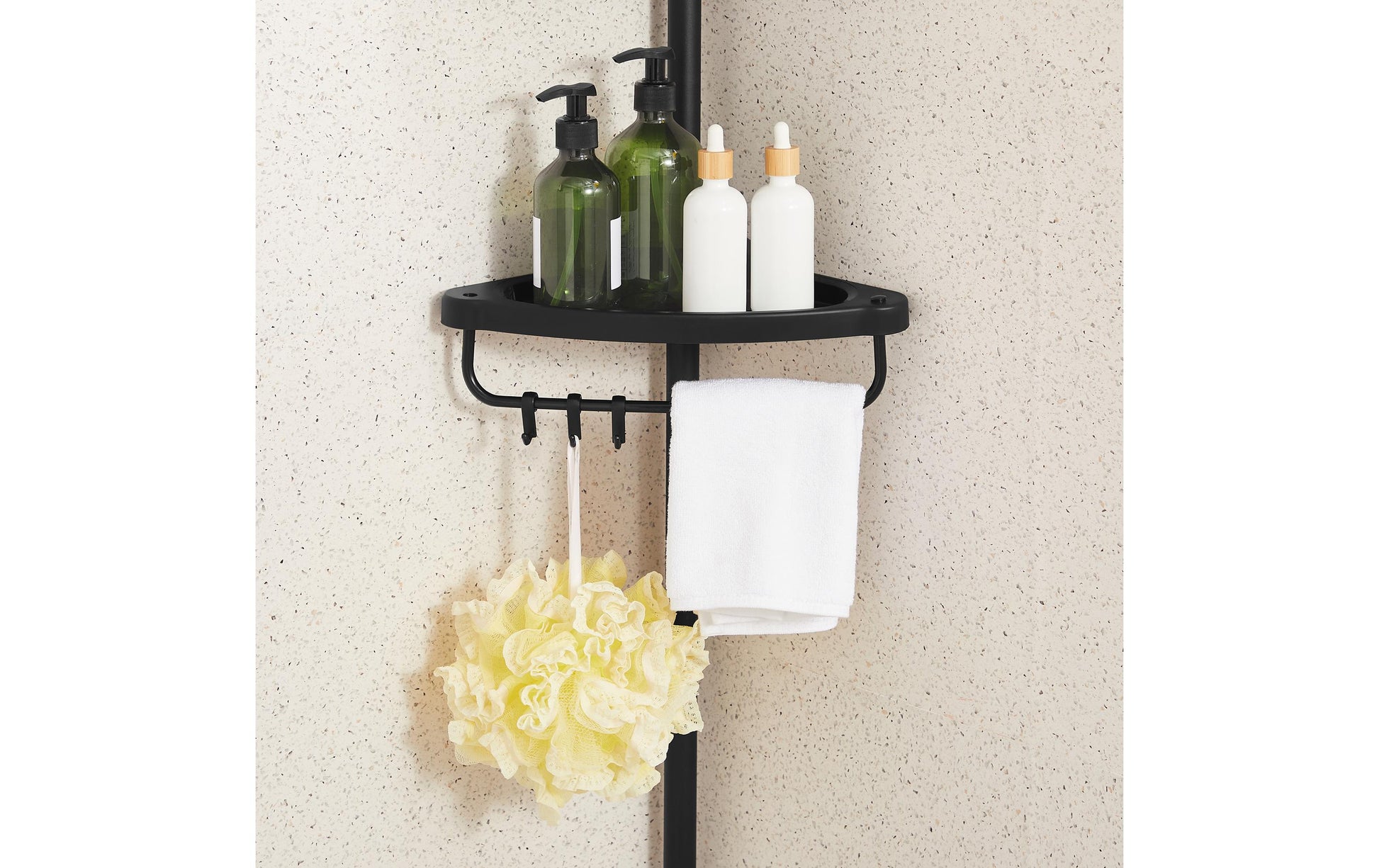 Songmics Duschregal – 85–305 cm, 4 Ablagen, Stahl/Kunststoff, 2 kg pro Ablage, Klemmen, Schwarz