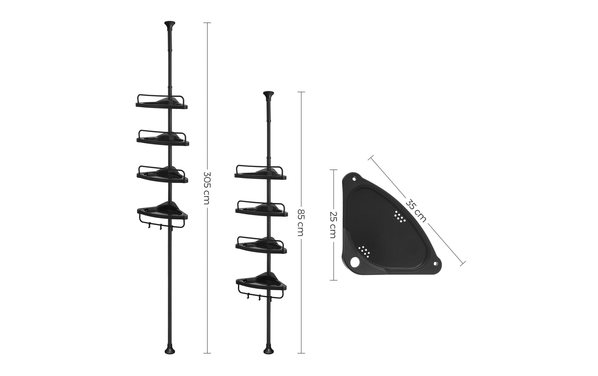 Songmics Duschregal – 85–305 cm, 4 Ablagen, Stahl/Kunststoff, 2 kg pro Ablage, Klemmen, Schwarz