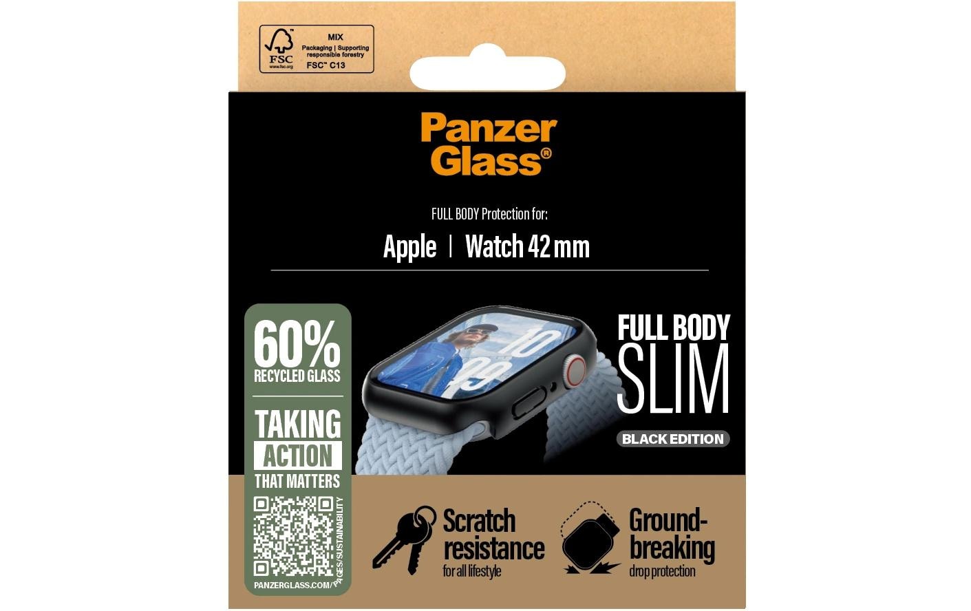 PanzerGlass Full Body (Slim) Displayschutz für Apple Watch Series 10 42 mm, Schwarz, 1 Stück