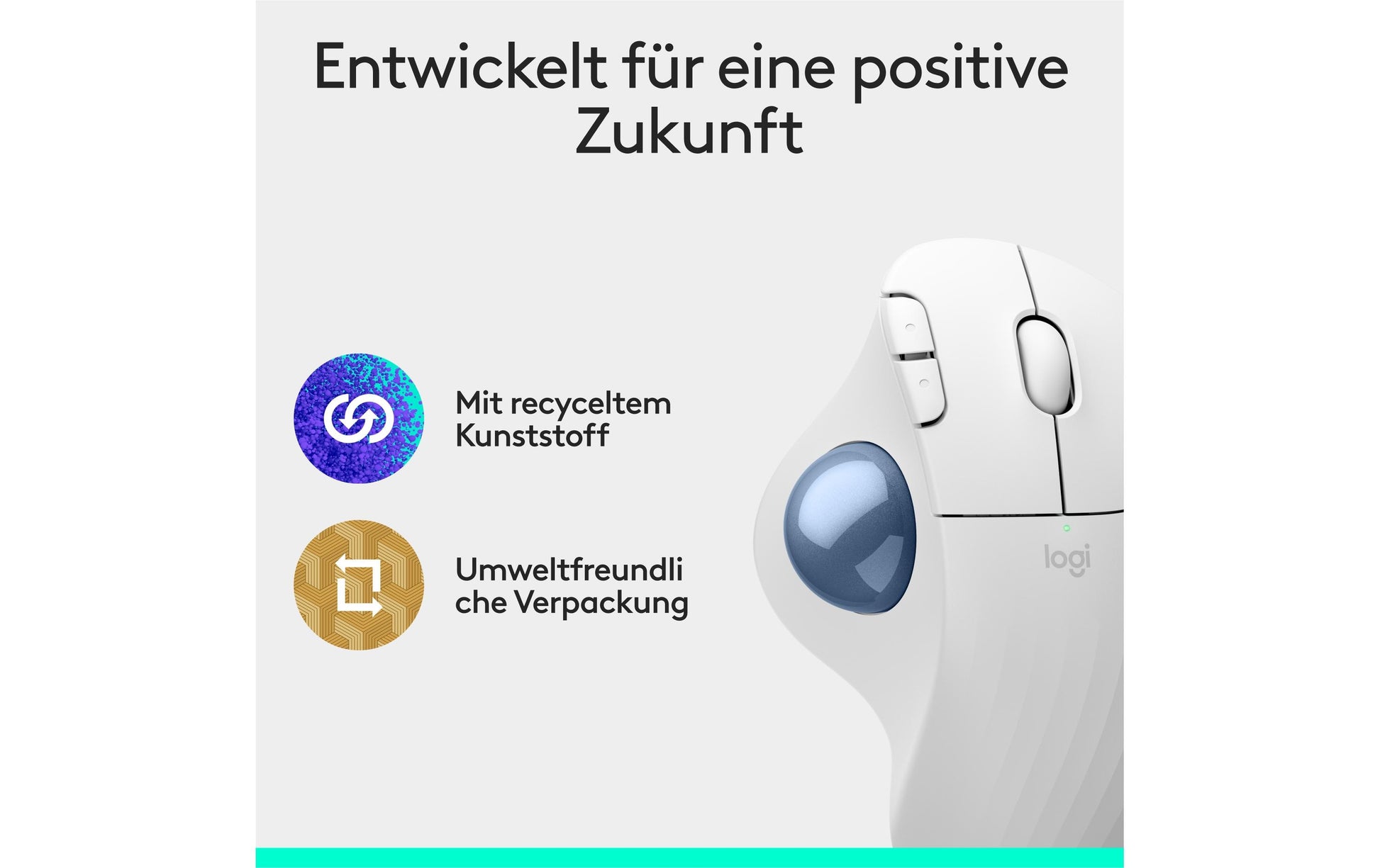 Logitech ERGO M575S – Trackball-Maus – Kabellos (Bluetooth/2,4 GHz), Rechts, Blau, Weiss
