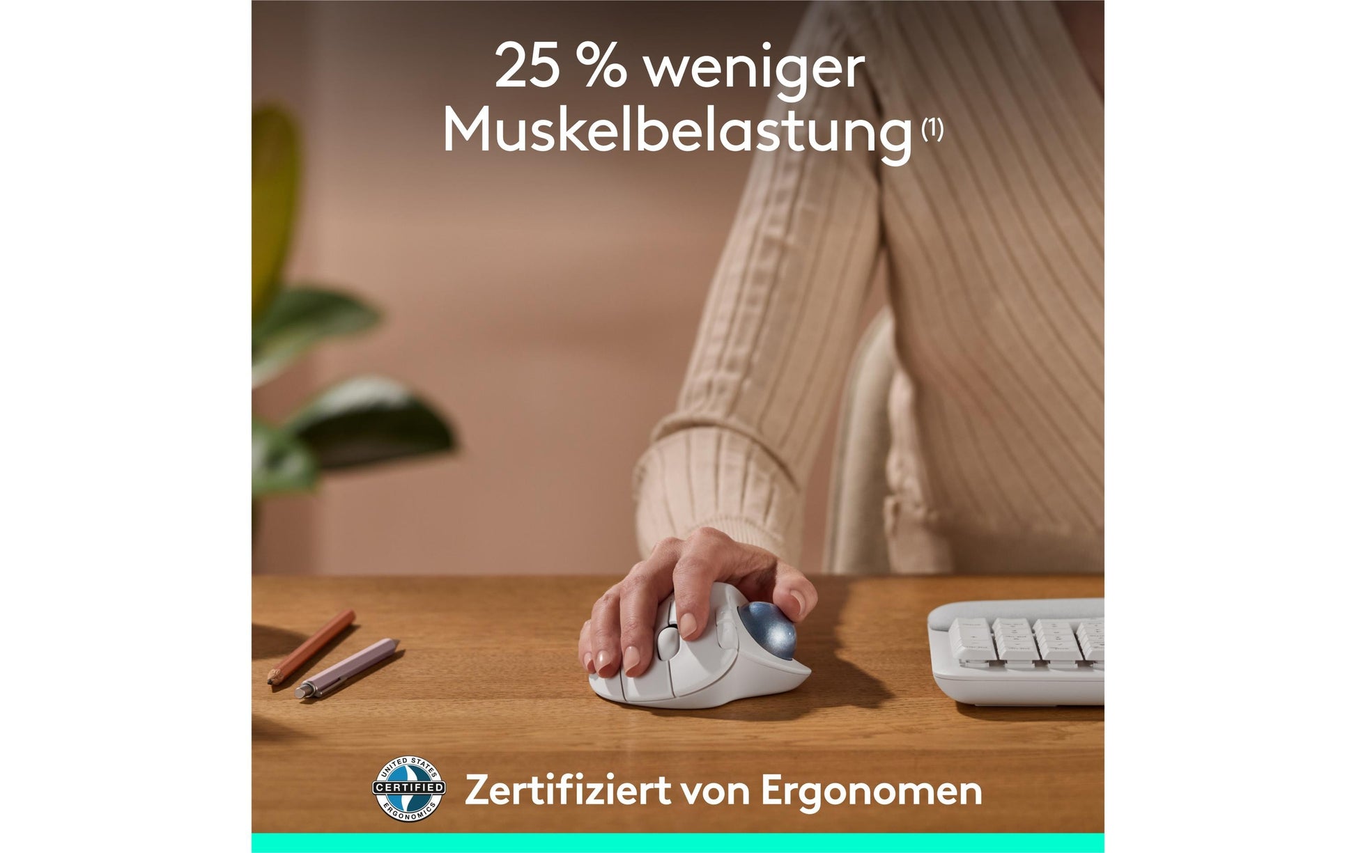 Logitech ERGO M575S – Trackball-Maus – Kabellos (Bluetooth/2,4 GHz), Rechts, Blau, Weiss
