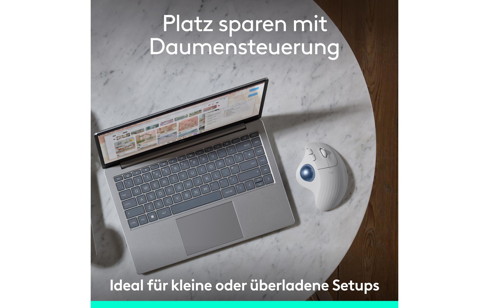 Logitech ERGO M575S – Trackball-Maus – Kabellos (Bluetooth/2,4 GHz), Rechts, Blau, Weiss