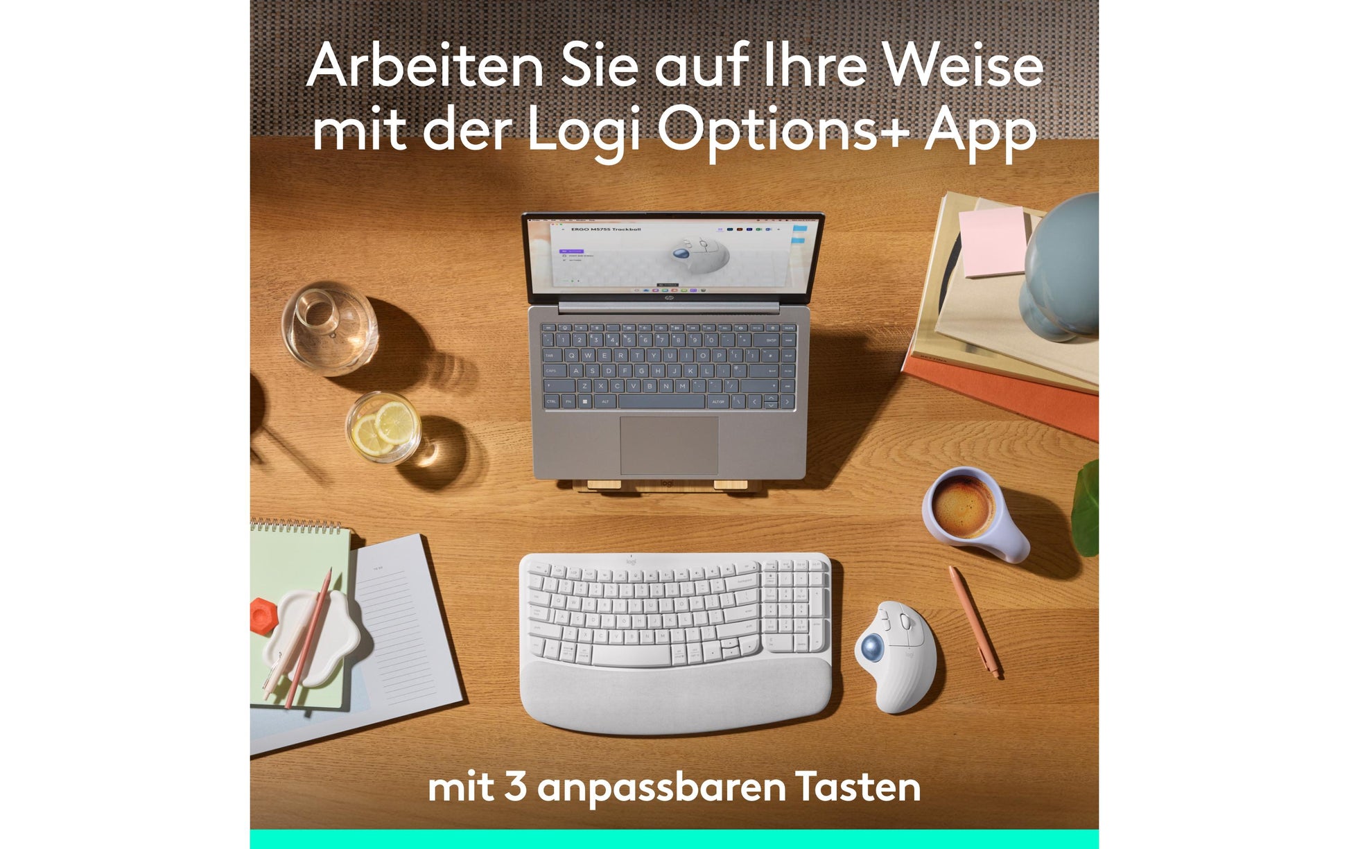 Logitech ERGO M575S – Trackball-Maus – Kabellos (Bluetooth/2,4 GHz), Rechts, Blau, Weiss