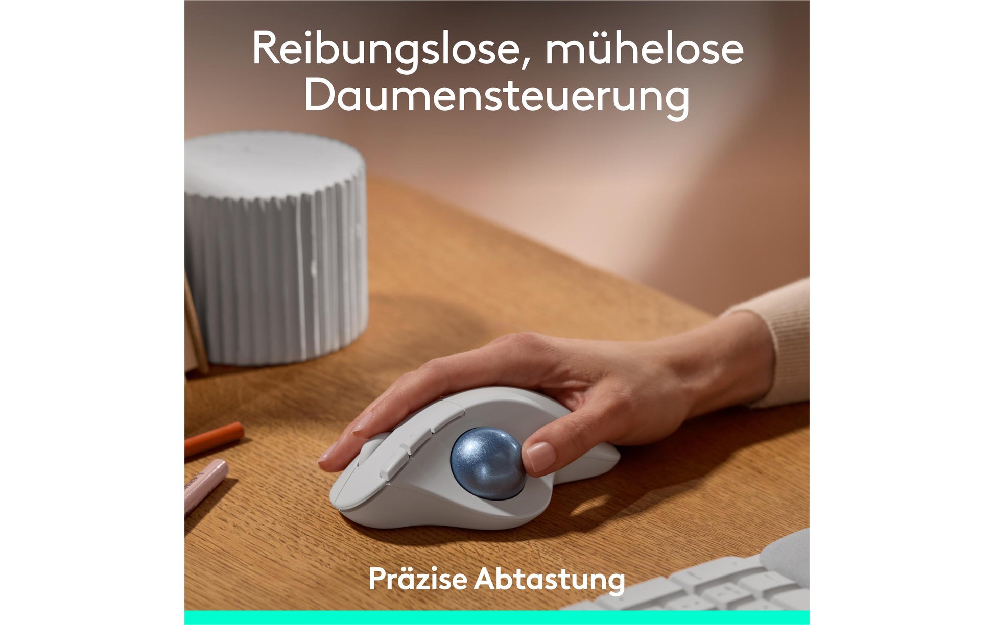 Logitech ERGO M575S – Trackball-Maus – Kabellos (Bluetooth/2,4 GHz), Rechts, Blau, Weiss