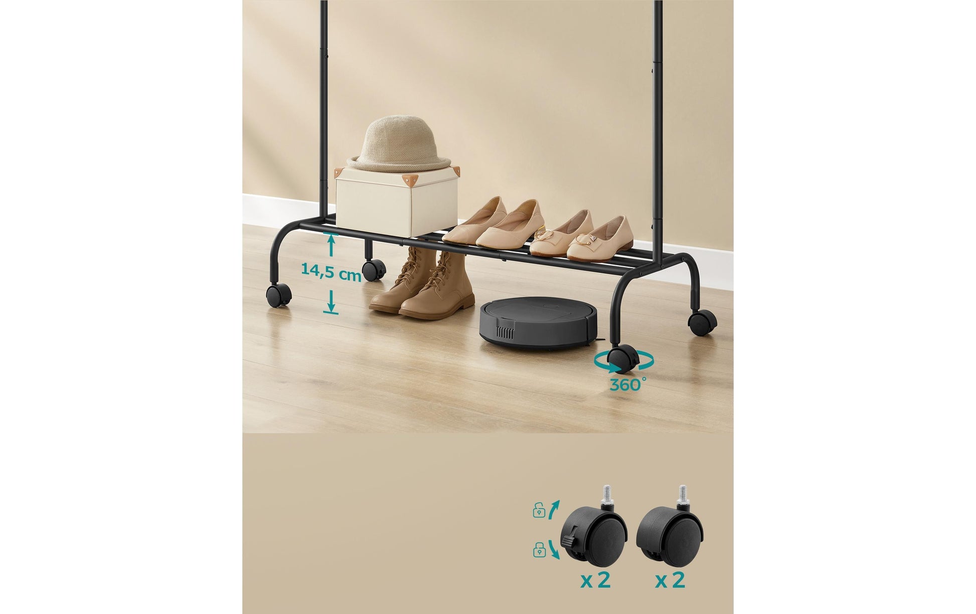 Songmics Garderobenständer (4 Haken, mit Rollen) – Stahl – Schwarz – 1'550 mm
