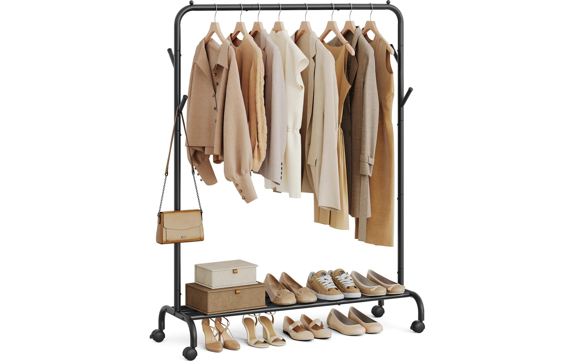 Songmics Garderobenständer (4 Haken, mit Rollen) – Stahl – Schwarz – 1'550 mm
