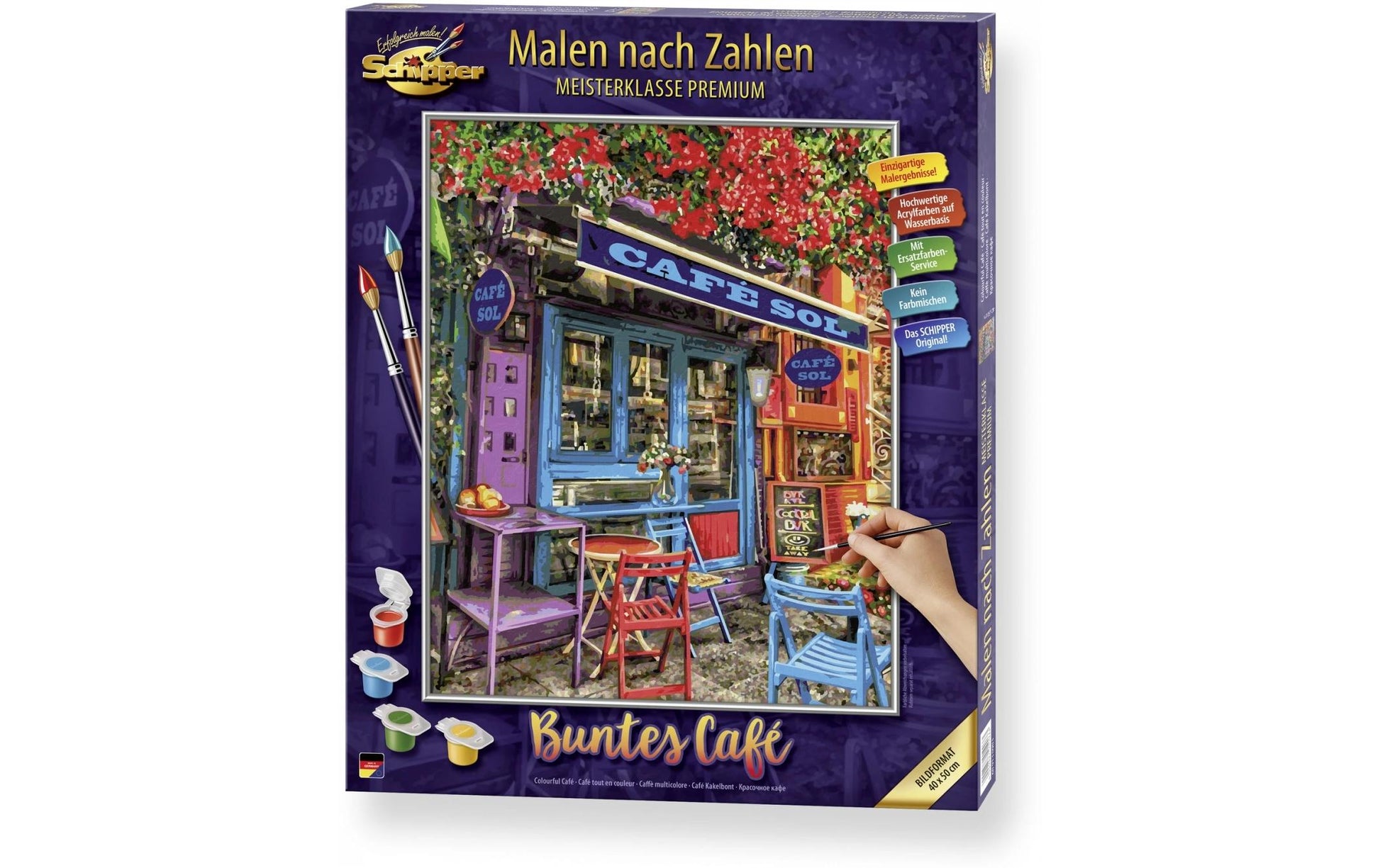 Schipper Malen-nach-Zahlen-Set Buntes Café – 40 × 50 cm – 36 Farben (Acryl) – ab 14 Jahren