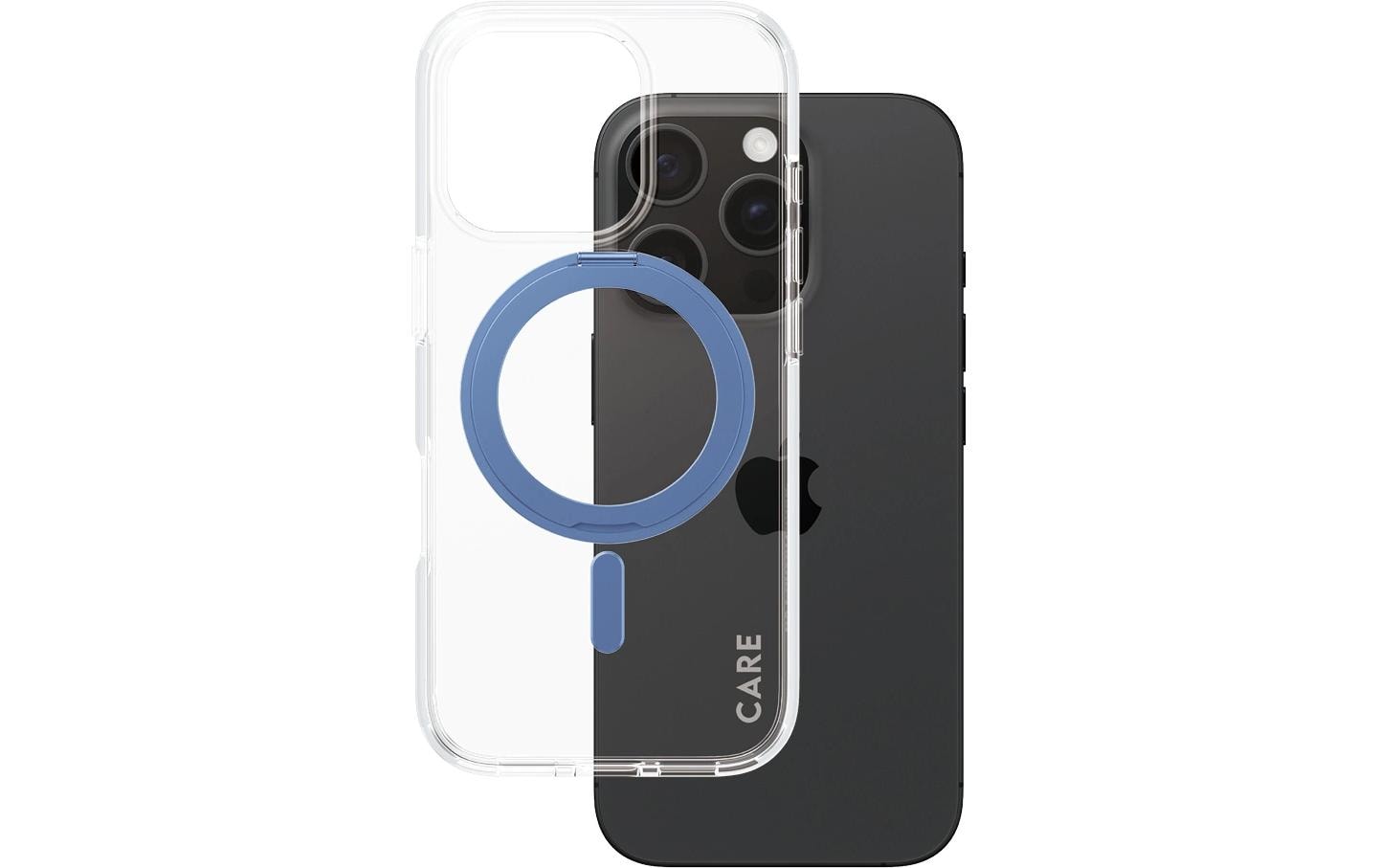 PanzerGlass CARE – Backcover – für Apple iPhone 16 Pro – blau/transparent – MagSafe kompatibel, mit Standfuss