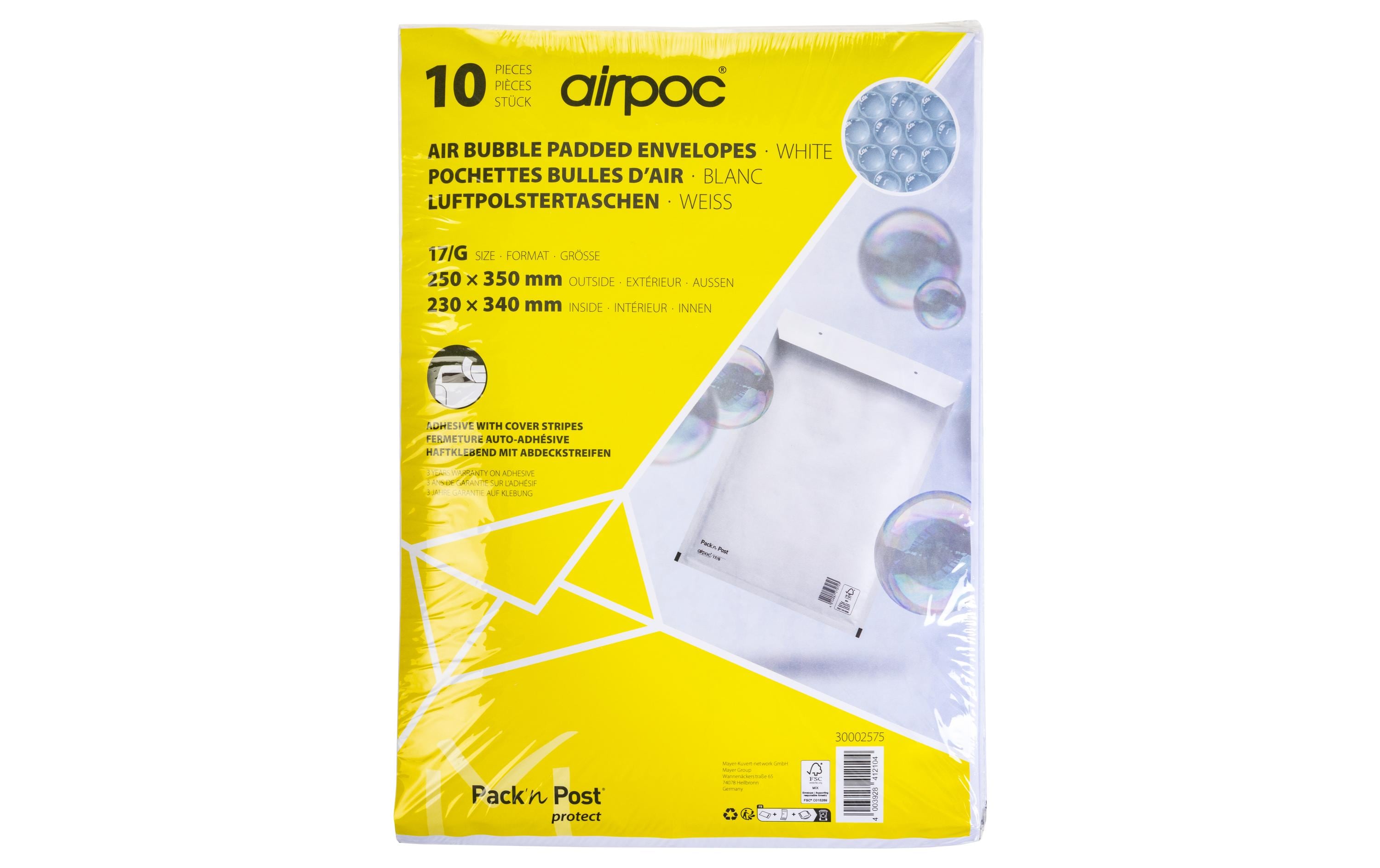 Office Focus Luftpolstertasche – 240 × 340 × 240 mm, selbstklebend, weiss, Papier – 10 Stk.