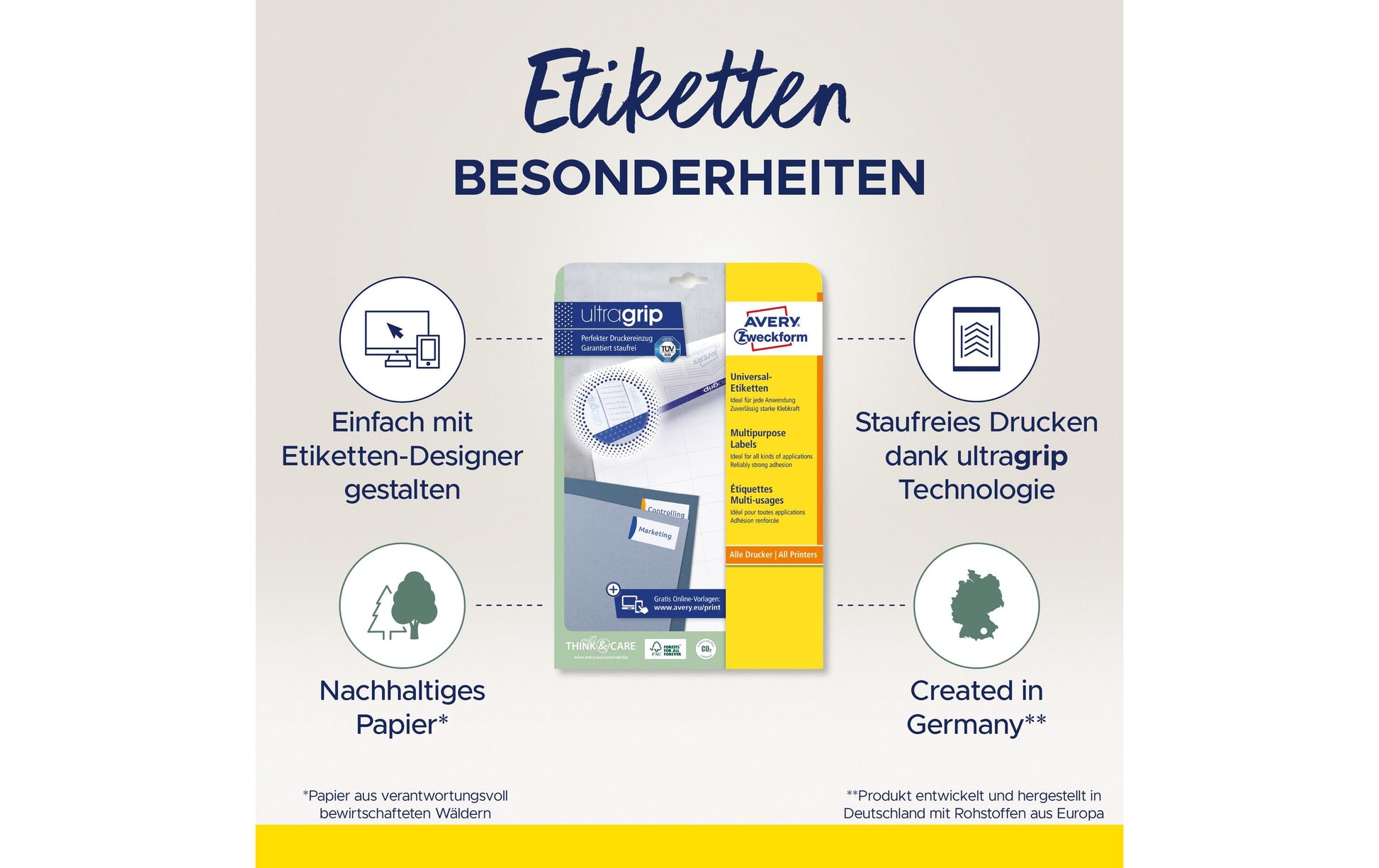 AVERY Zweckform – Etiketten A4 48,5 × 16,9 mm – Papier, weiss – permanent haftend – Laser/Inkjet – 30 Blätter