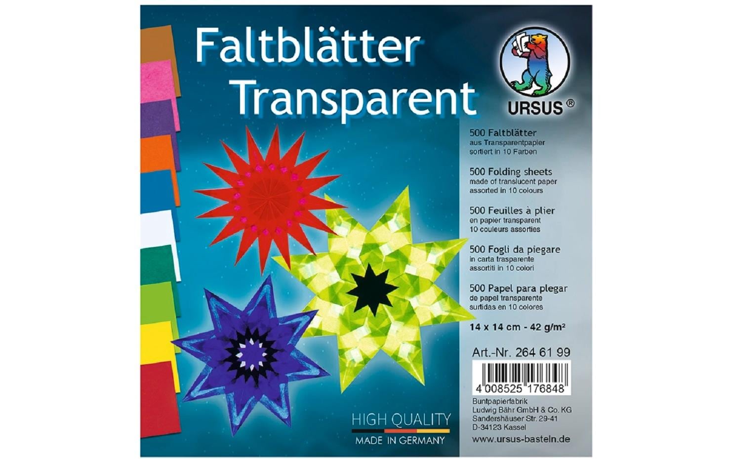 Ursus Origamipapier – 14 × 14 cm, Mehrfarbig, 130 g/m²